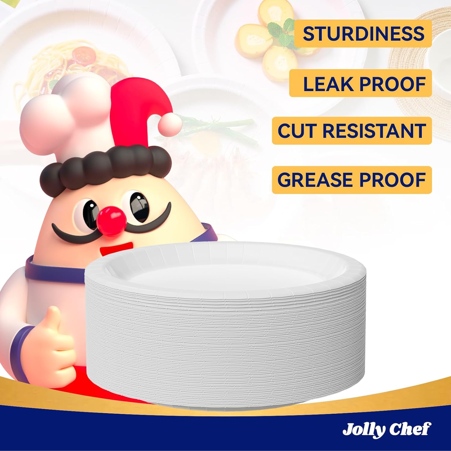 Thumbnail 1 de JOLLY CHEF 10-Inch Disposable Paper Plates (140-Pack), Microwave Safe Heavy-Duty