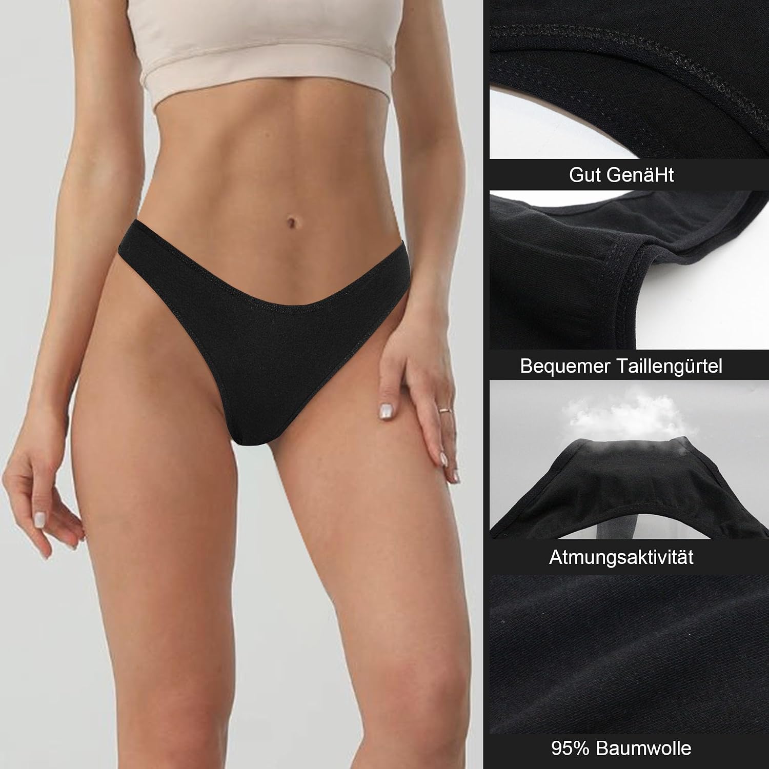 Detalle de Lakpoau Baumwoll-String-Tanga für Damen im 6er-Set (S–XL)