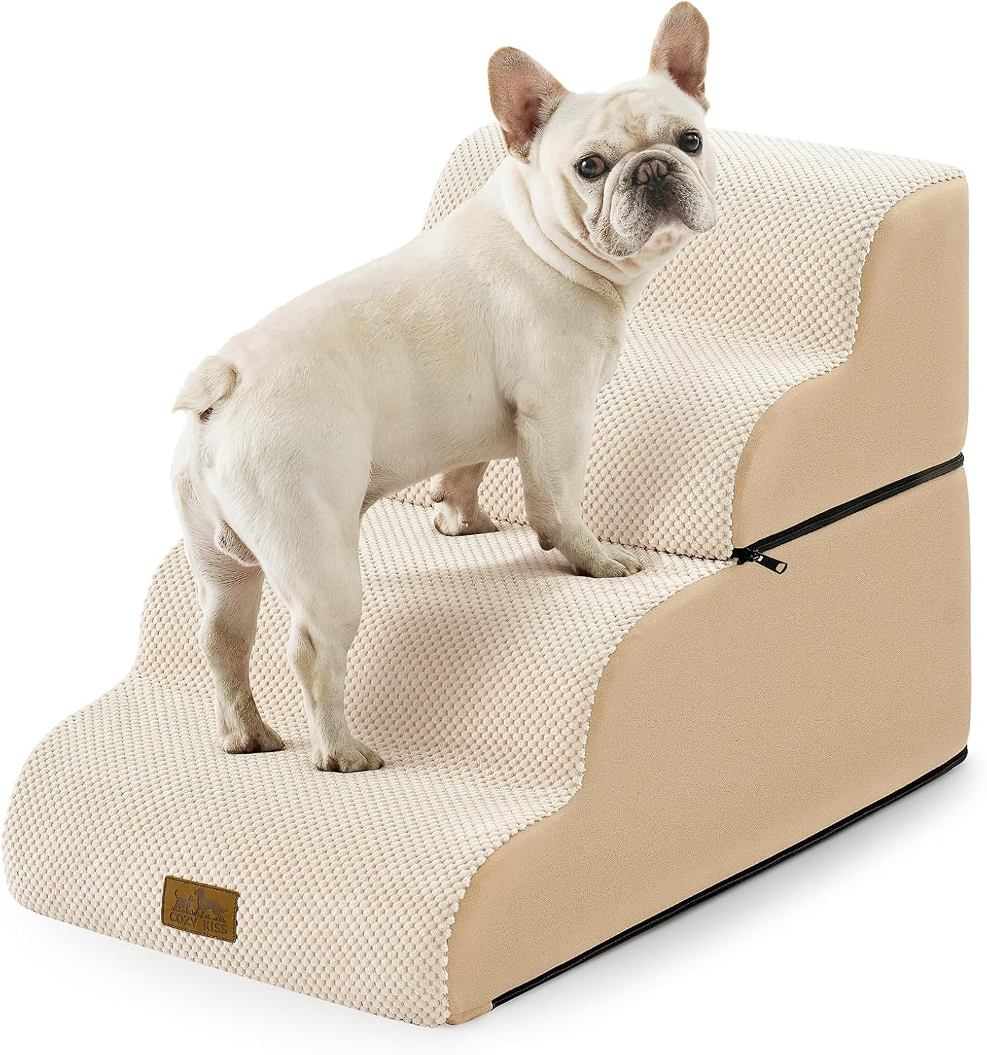 Detalle de COZY KISS Breiter Hundetreppe für Kleine Hunde – 4 Stufen, Beige, 40x72x50 cm
