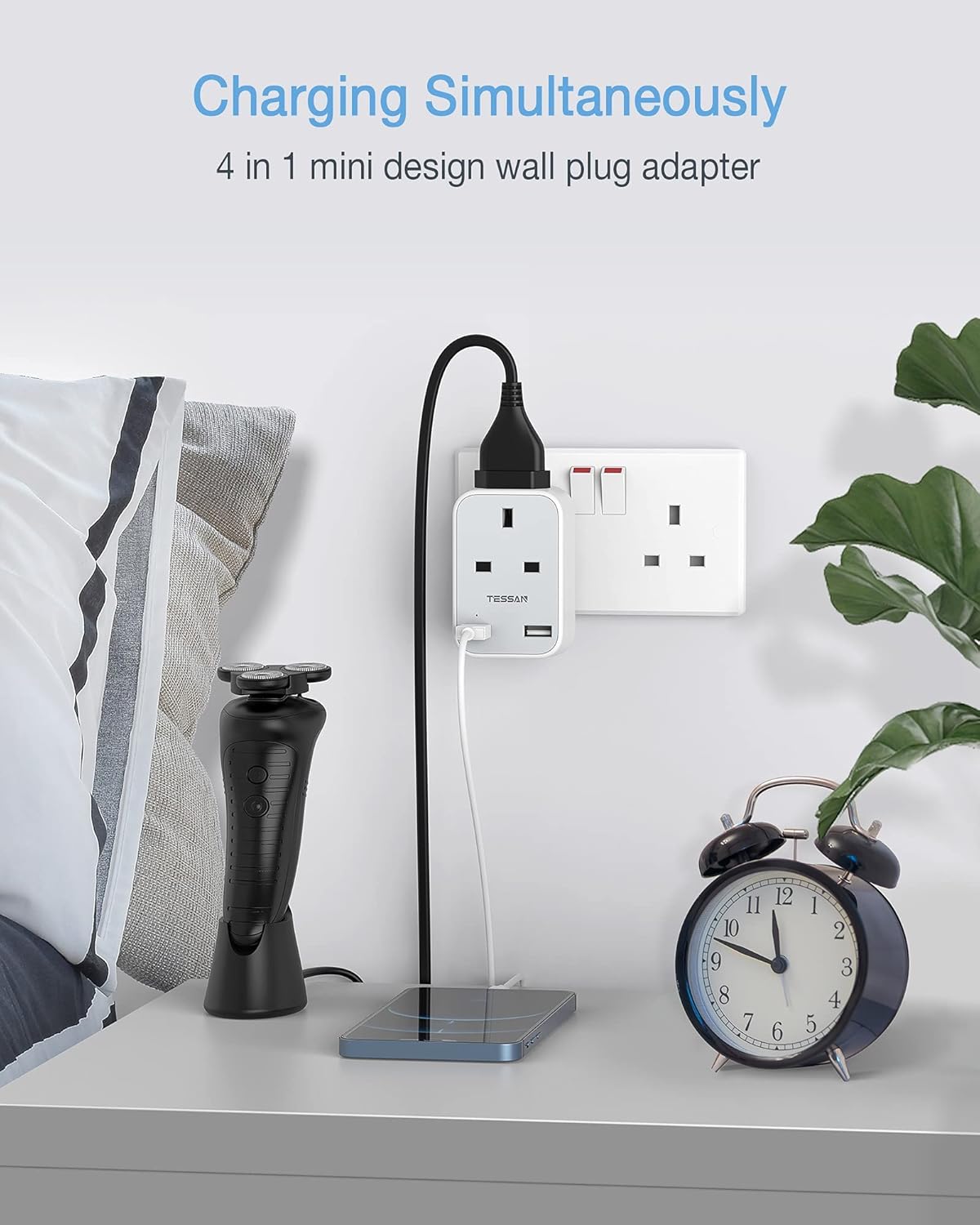 Thumbnail 4 de TESSAN Shaver Plug Adaptor UK with Double USB