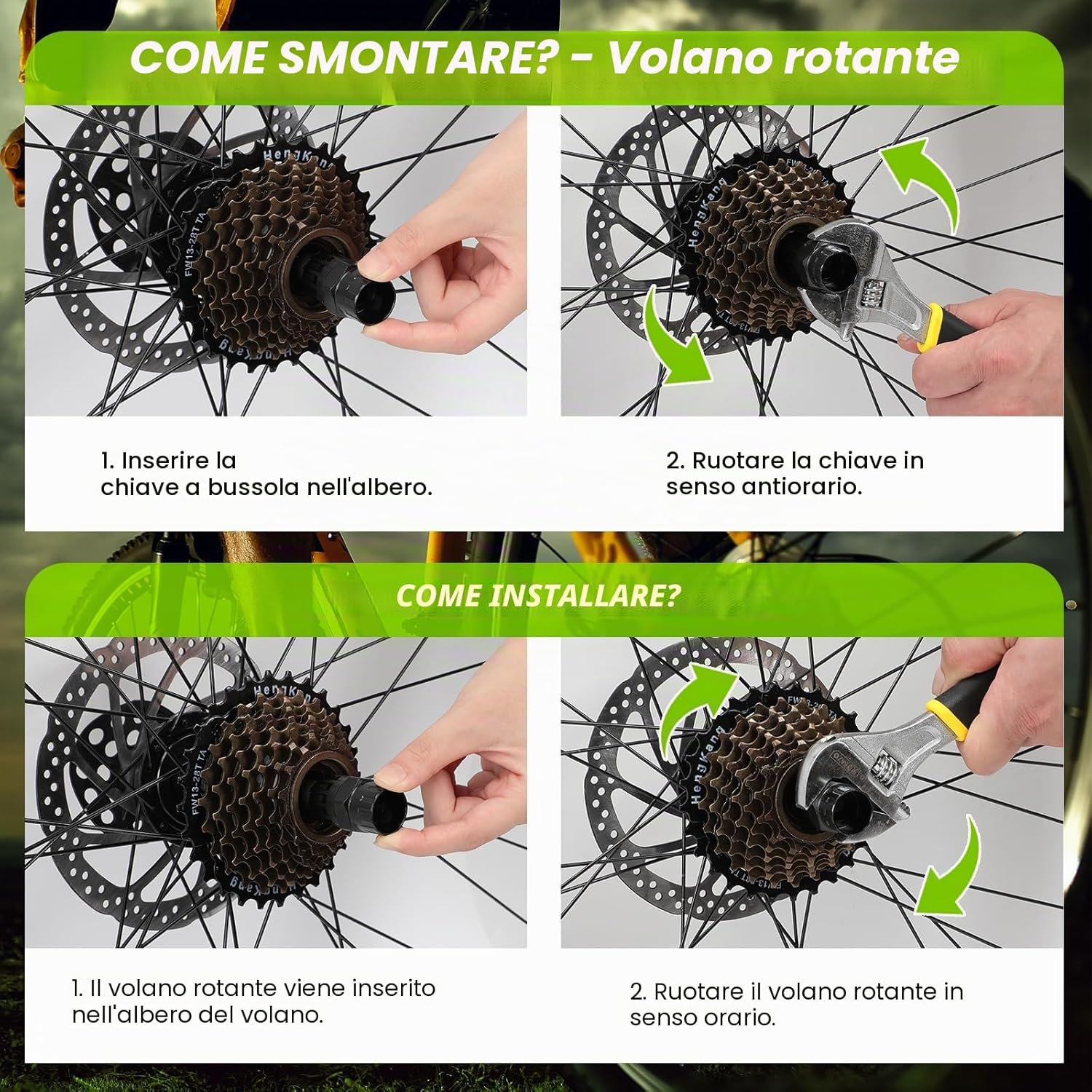 Detalle de Fengzio Kit Attrezzi Bici 2 in 1: chiave per cassetta e ruota libera + frusta catena per rimozione/attacco