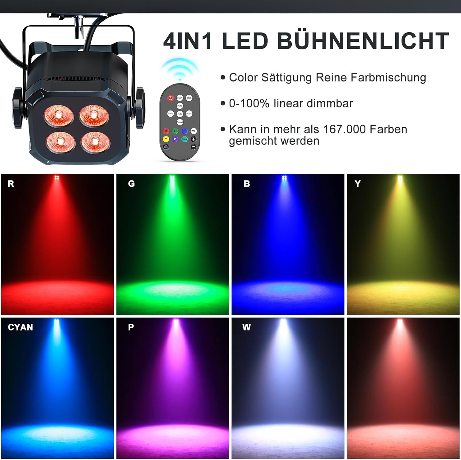 Thumbnail 3 de Rtktoup 4PCS RGBW LED Par Scheinwerfer – 40W DMX 4/8CH, Fernbedienung, tragbar, Partylicht für DJ Bühne Bar Hochzeit