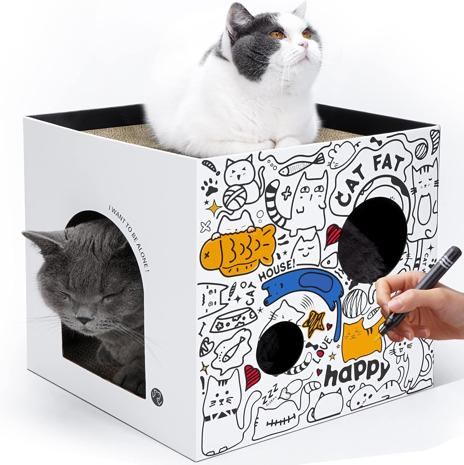 Detalle 2 de ARGOPET Cat Cardboard House with 2 Scratching Pads: a cosy, double-storey hideaway and scratcher for indoor cats