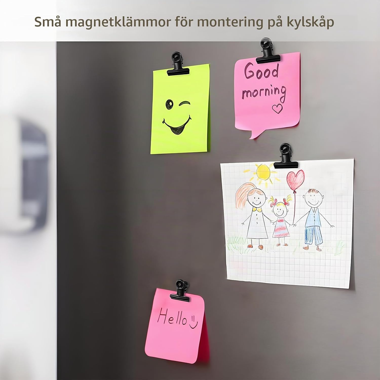 Detalle de Kisstta magnetklämmor i metall, svarta 12-pack med upphängningshål