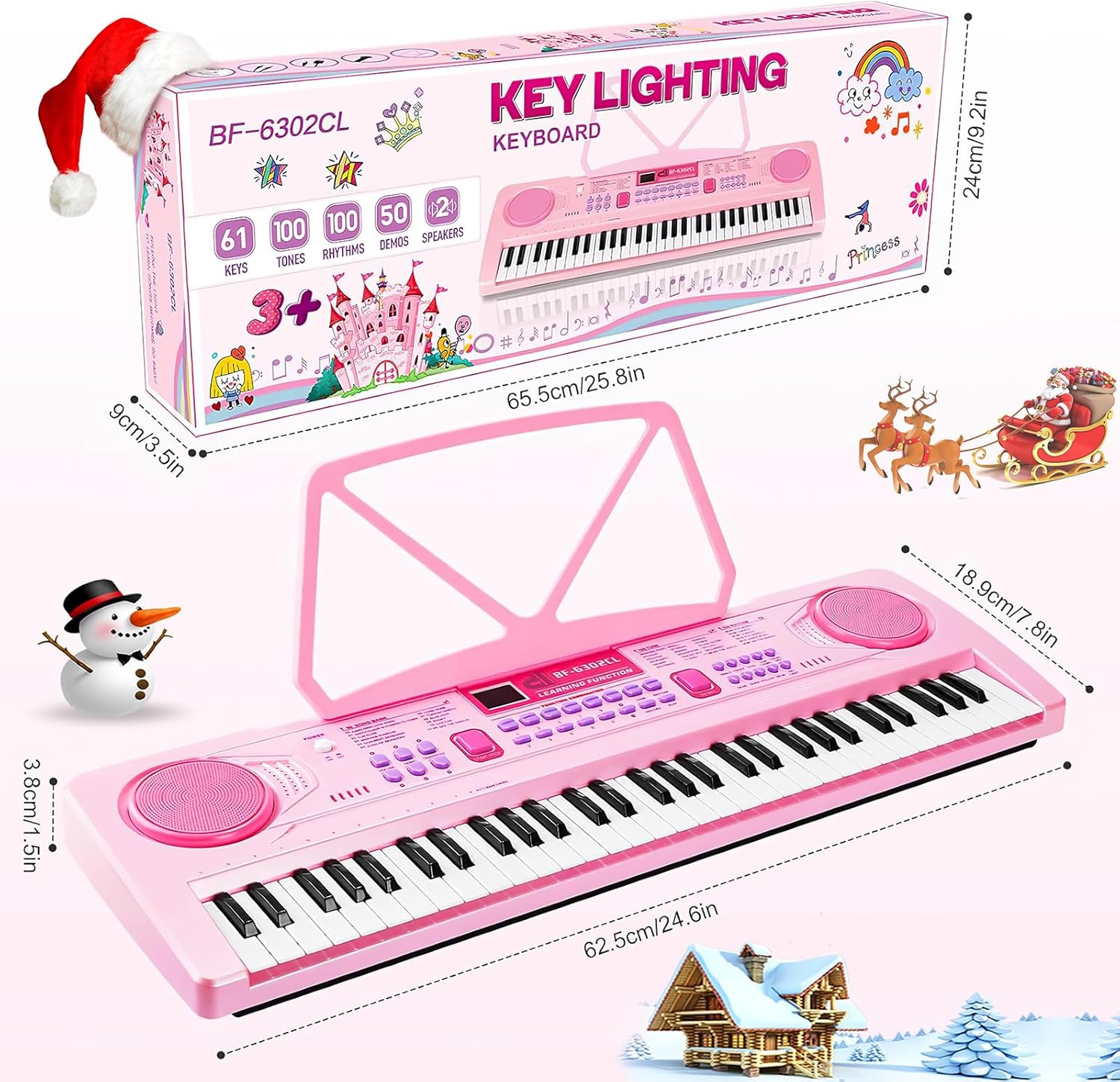 Thumbnail 5 de WOSTOO 61-Key Kids Electronic Piano Keyboard (Portable, Follow Teaching Mode) – Pink