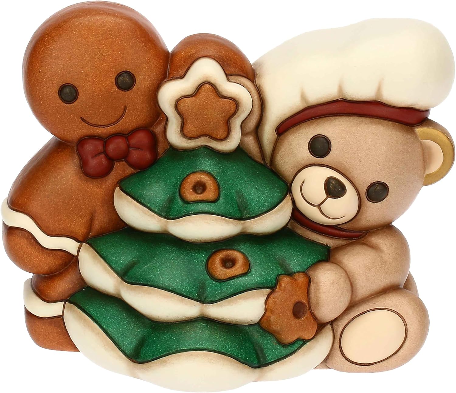 Detalle de THUN Coppia Teddy e omino di pan di zenzero in ceramica – Thunland 17,4 x 12,3 x 13,5 cm