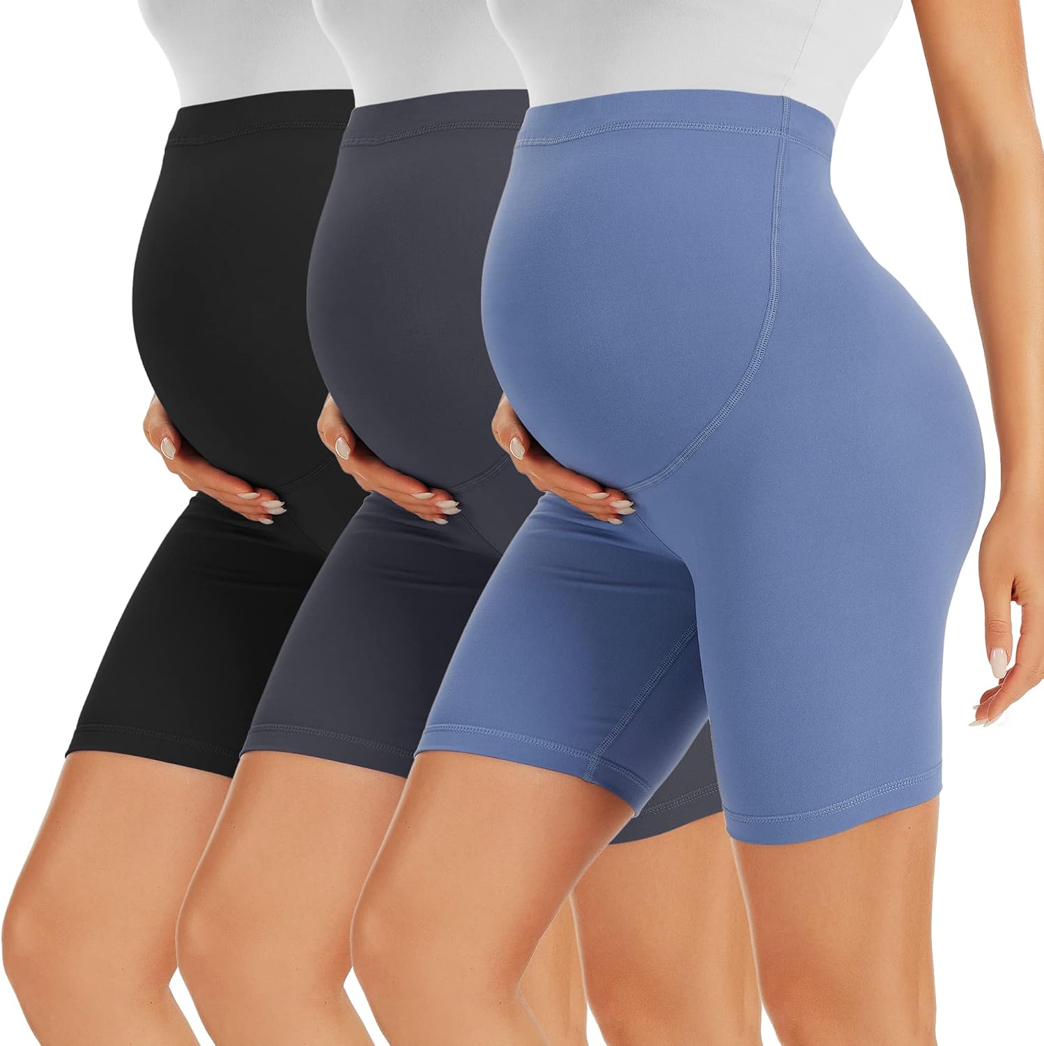 Detalle de VALANDY Creamlush Maternity Shorts Over The Belly – Pregnancy Biker Shorts (S-XL)