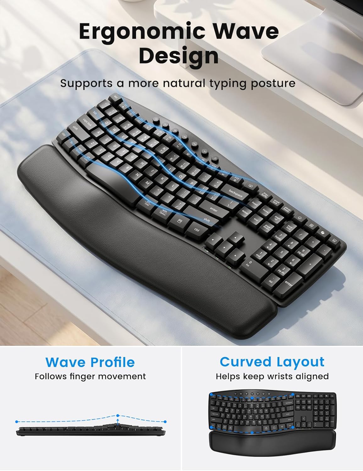 Detalle 2 de Sablute Ergonomic Wireless Keyboard and Mouse Combo 30dB ⌨