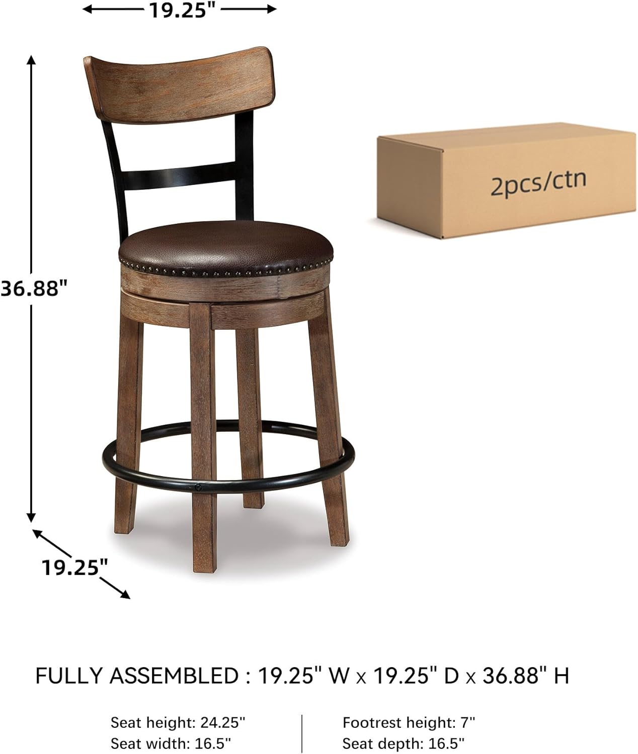 Detalle de Signature Design by Ashley Pinnadel Bar Stool: Counter-Height Swivel with Faux Leather Seat