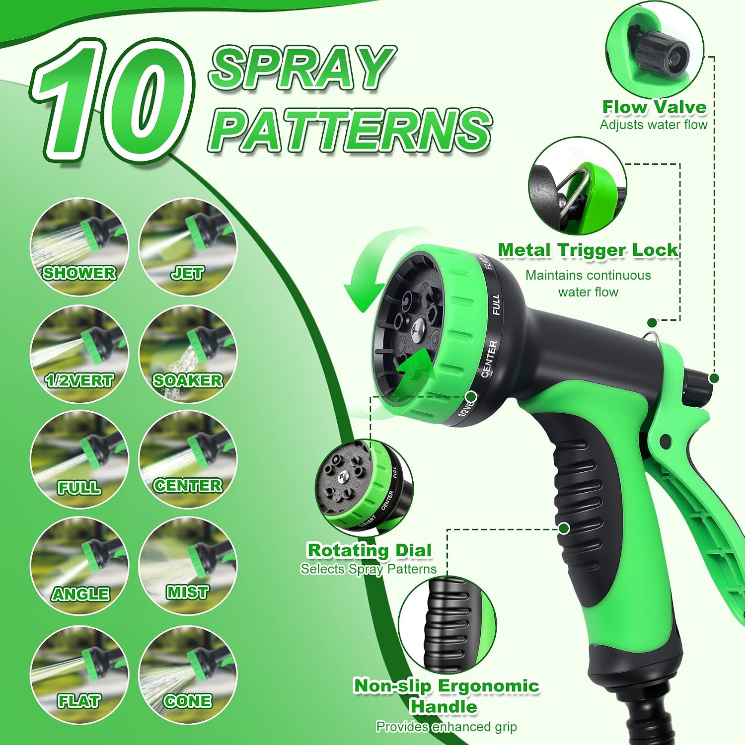 Detalle de Expandable Garden Hose Pipe 100FT with 10-Pattern Nozzle – Leak-Proof, Retractable & Kink-Free