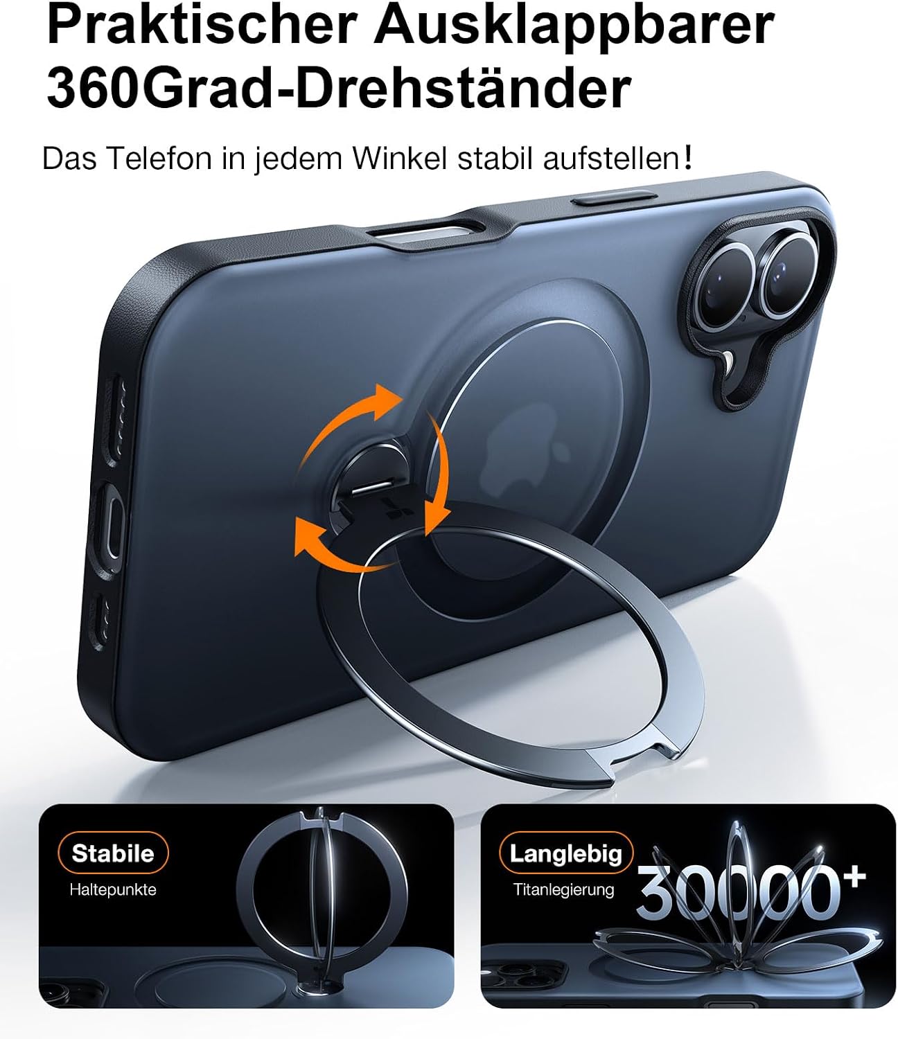 Detalle de TORRAS Ostand Q3 Spin für iPhone 16 Hülle – 360° Magnetischer Unsichtbarer Ständer, Militärschutz, MagSafe kompatibel