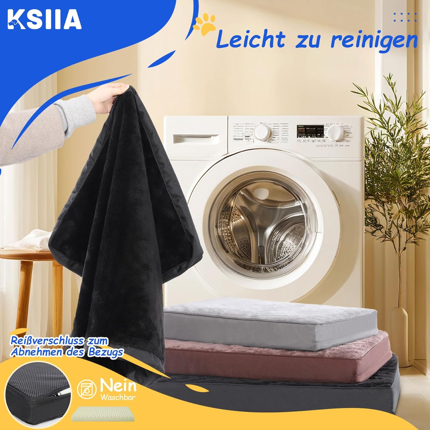 Thumbnail 4 de KSIIA Orthopädisches Hundebett für große Hunde (XXL) 120x75x9 cm – waschbares Kissen mit abnehmbarer Decke