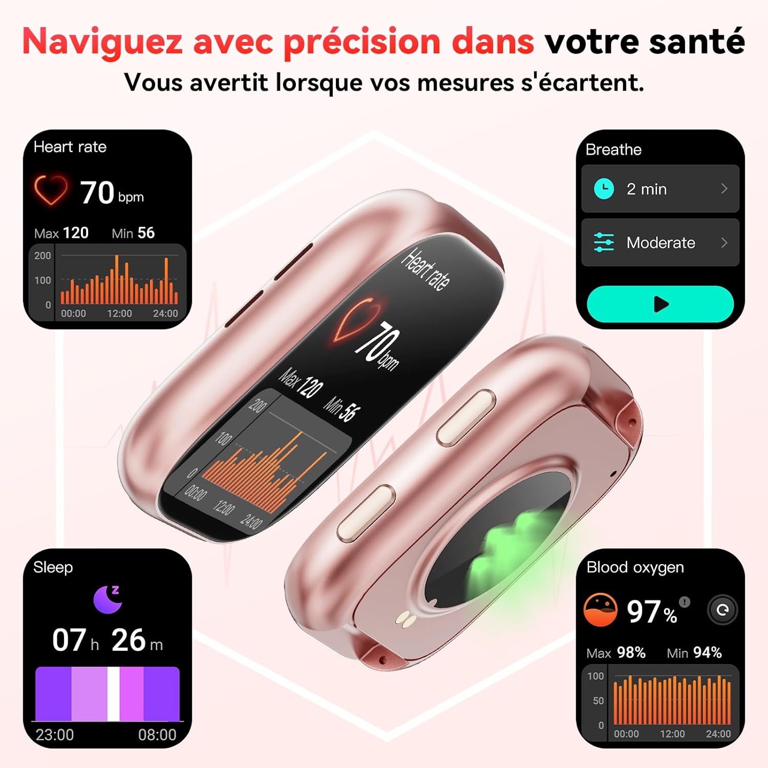 Detalle 2 de Mingtawn Montre Connectée Rose – Appels Bluetooth, 1,83'' HD, 100+ Modes Sportifs et Suivi Santé