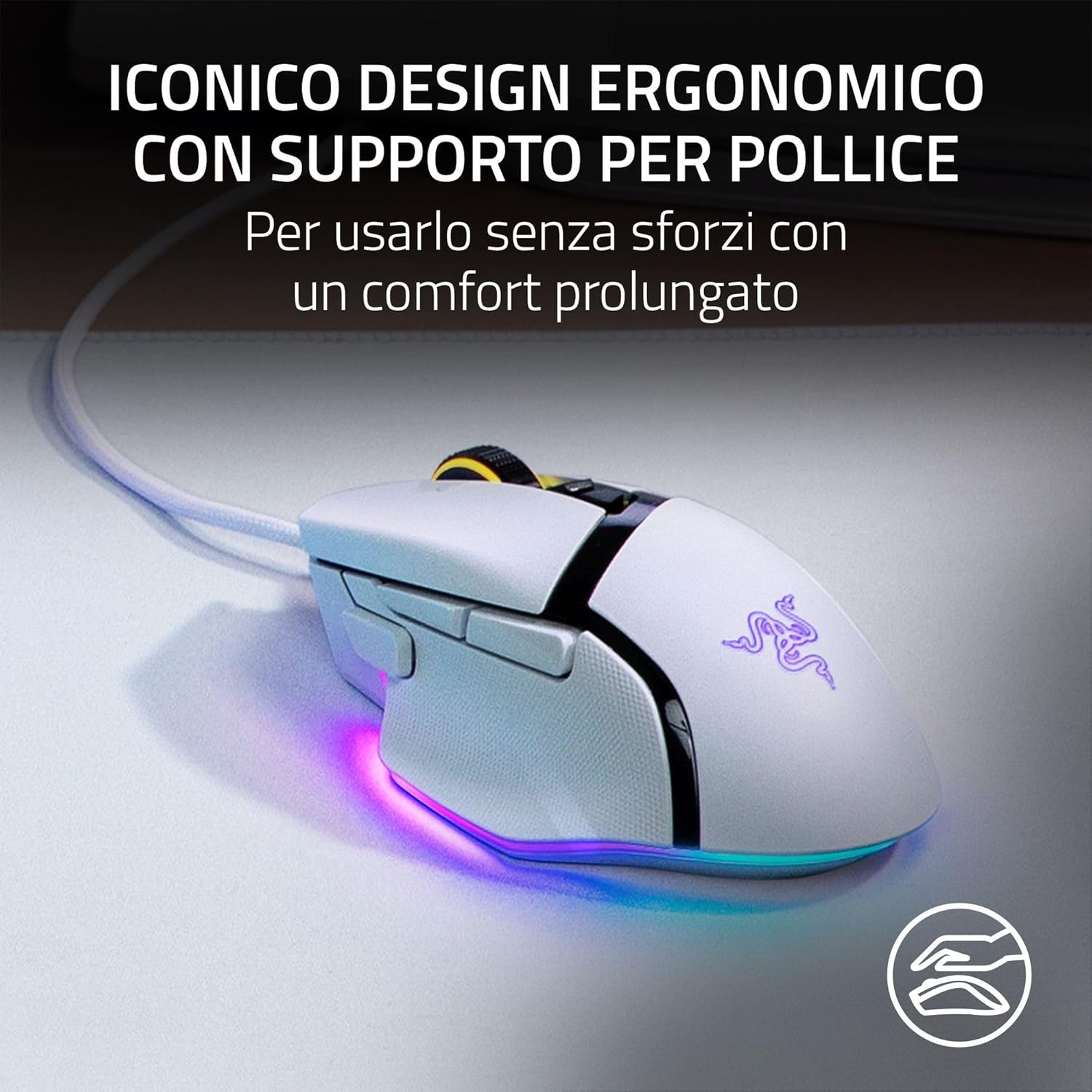 Thumbnail 4 de Razer Basilisk V3 – Mouse da gioco personalizzabile con sensore 26K DPI, Chroma RGB e 11 pulsanti programmabili, Bianco