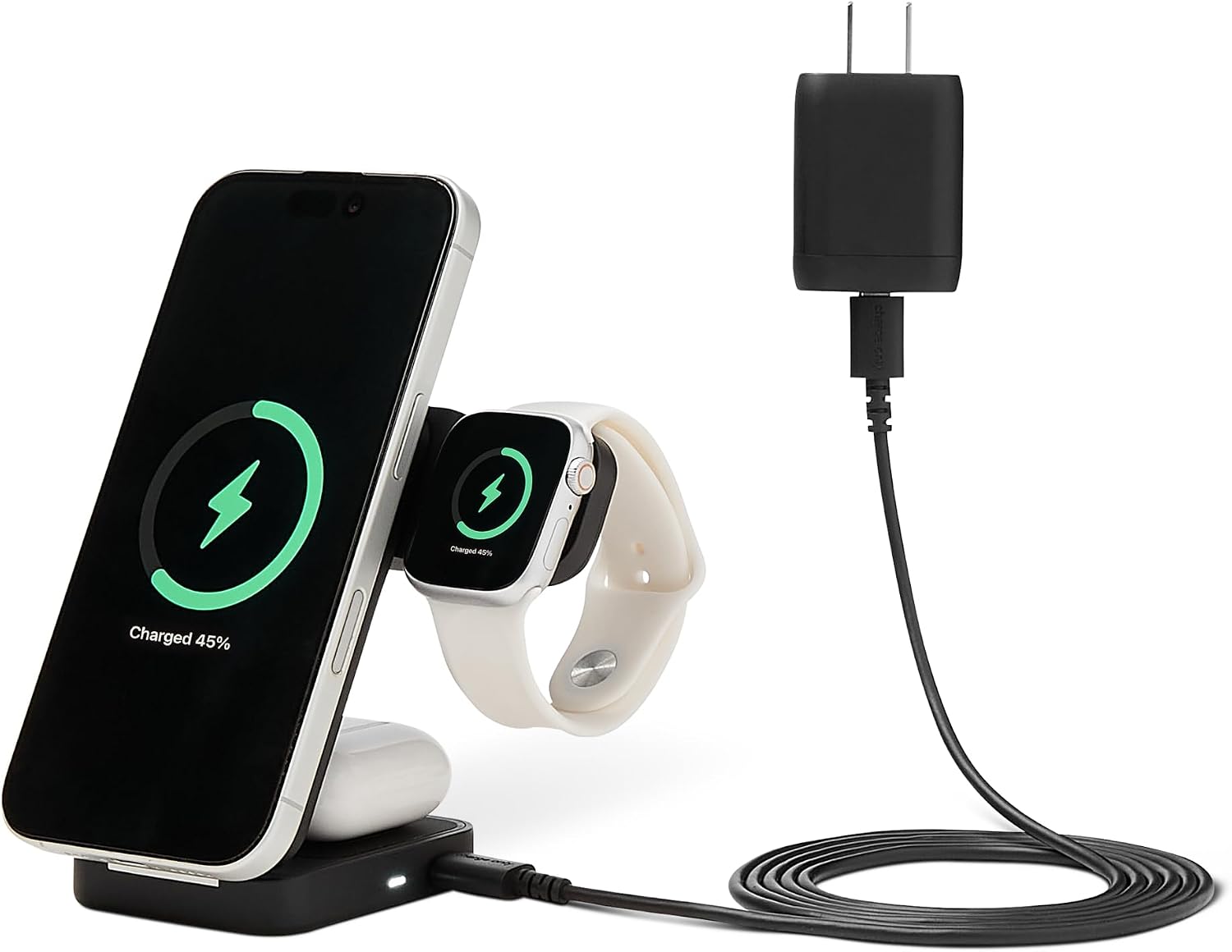 Detalle de Amazon Basics 25W Qi2.2認定 3-in-1ワイヤレス充電ステーション 折りたたみ式・45Wアダプター付き