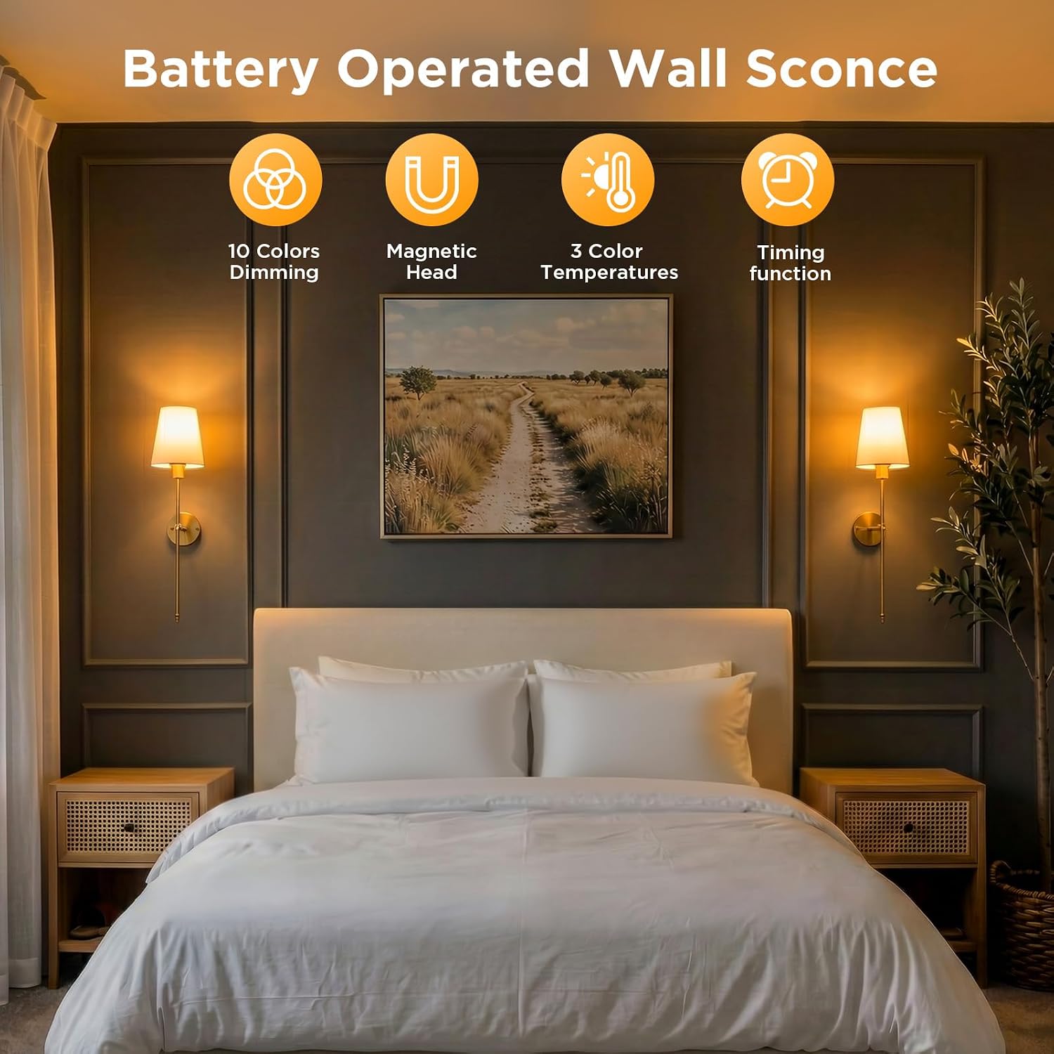 Detalle de Brightown Battery-Operated Wall Sconces, Set of Two