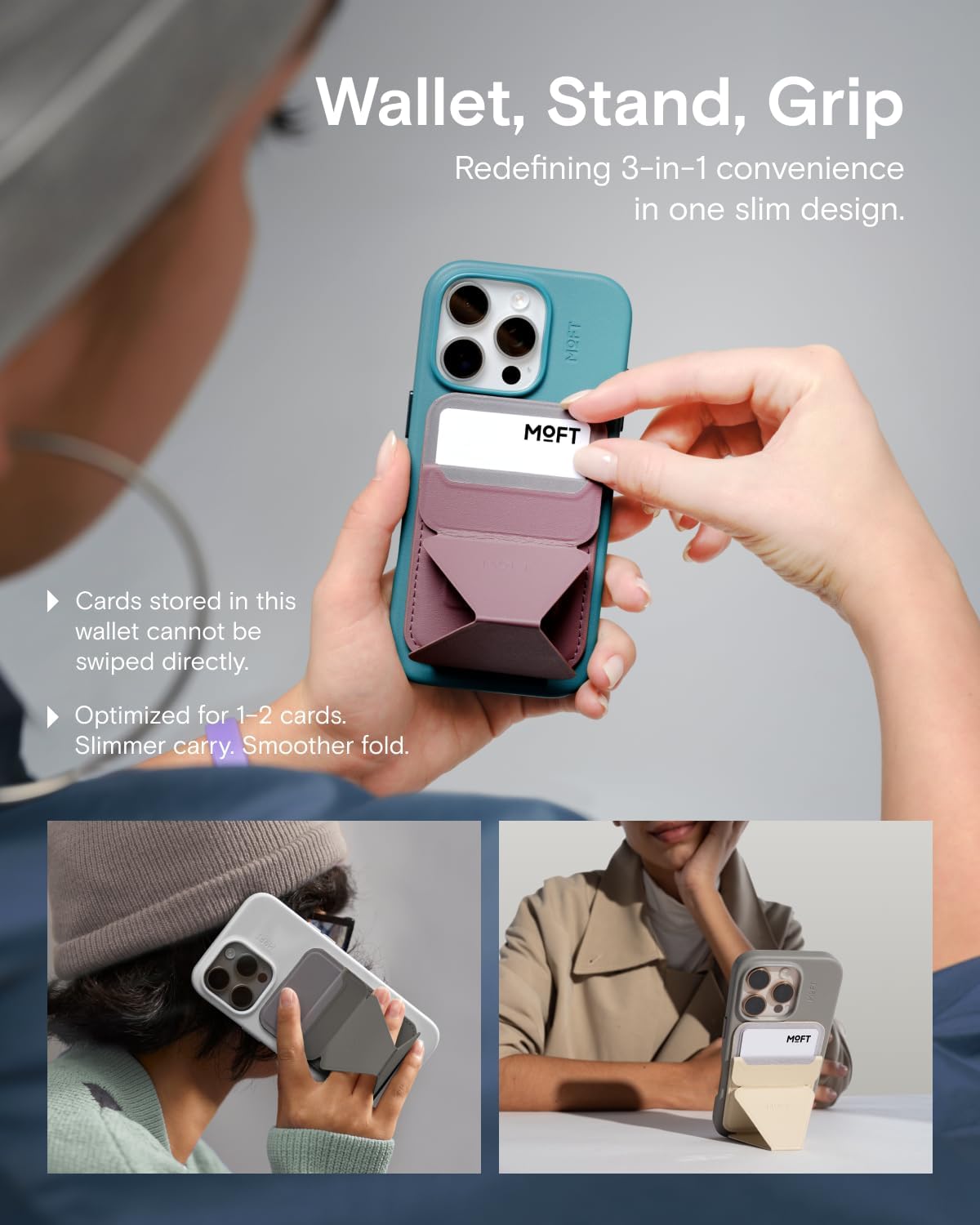 Detalle de MOFT Magnetic Wallet Stand (MOVAS Vegan Leather) for iPhone 17/16/15/14/13/12 Series with MagSafe