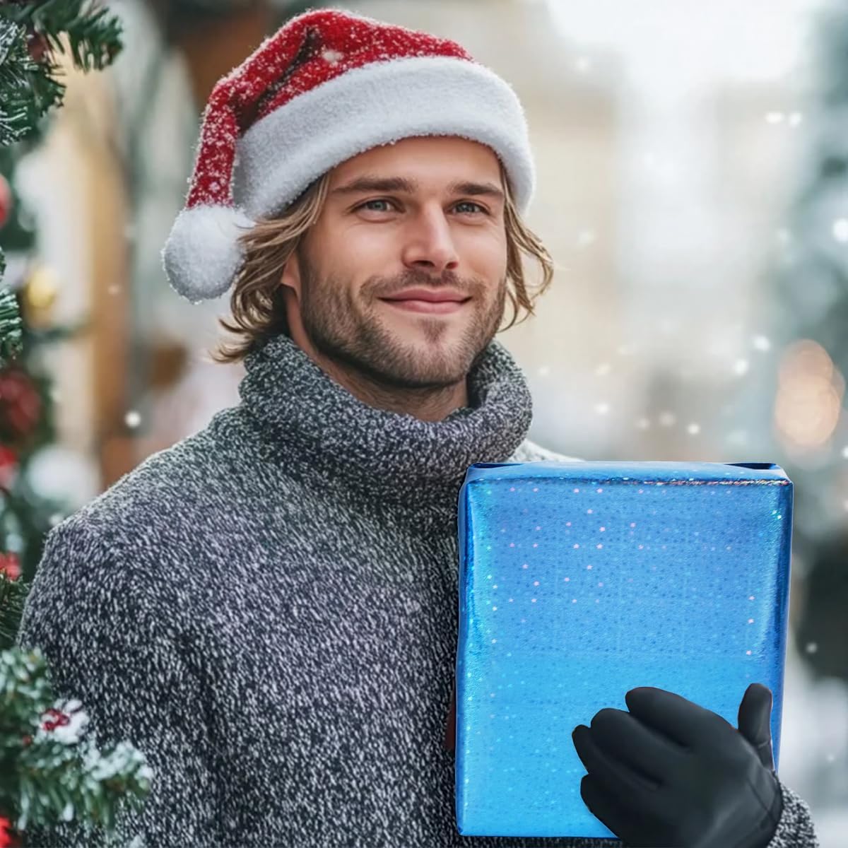 Thumbnail 5 de HJIJIAY Blue Holographic Wrapping Paper Roll (43cm x 10m) with Metallic Stars