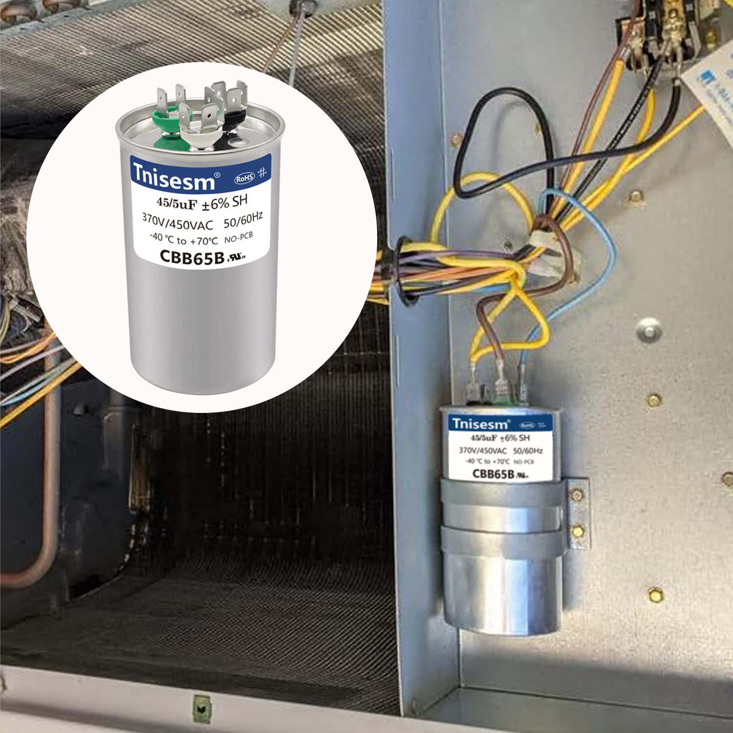 Detalle de Tnisesm dual run capacitor 45+5 uF