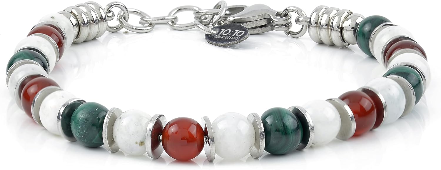 Thumbnail 1 de 10:10 Bracciale uomo/donna con pietre naturali e acciaio inox anallergico