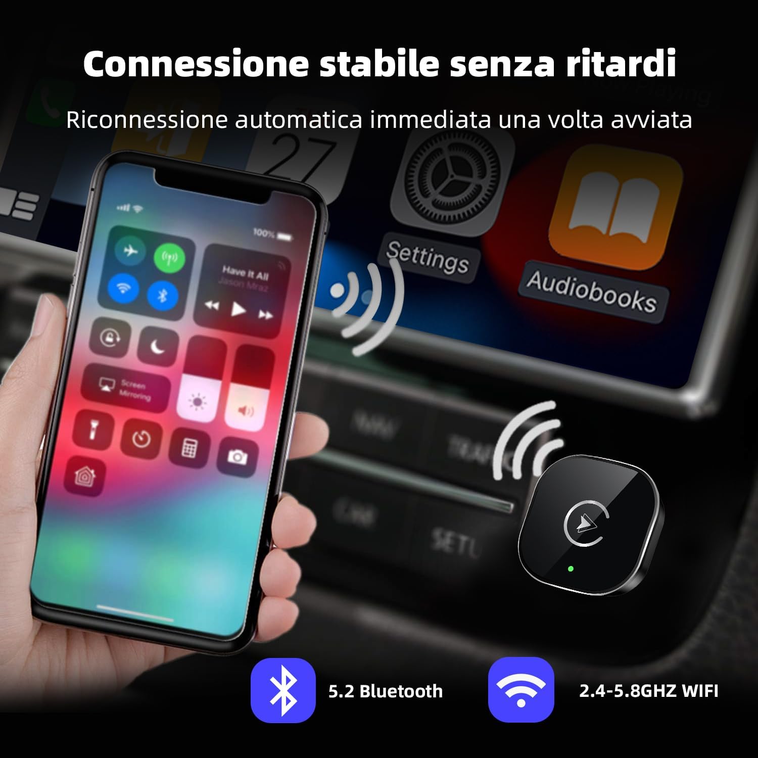 Detalle 2 de MYCIMRE 2026 Adattatore Wireless CarPlay: CarPlay cablato e wireless, design mini USB per auto