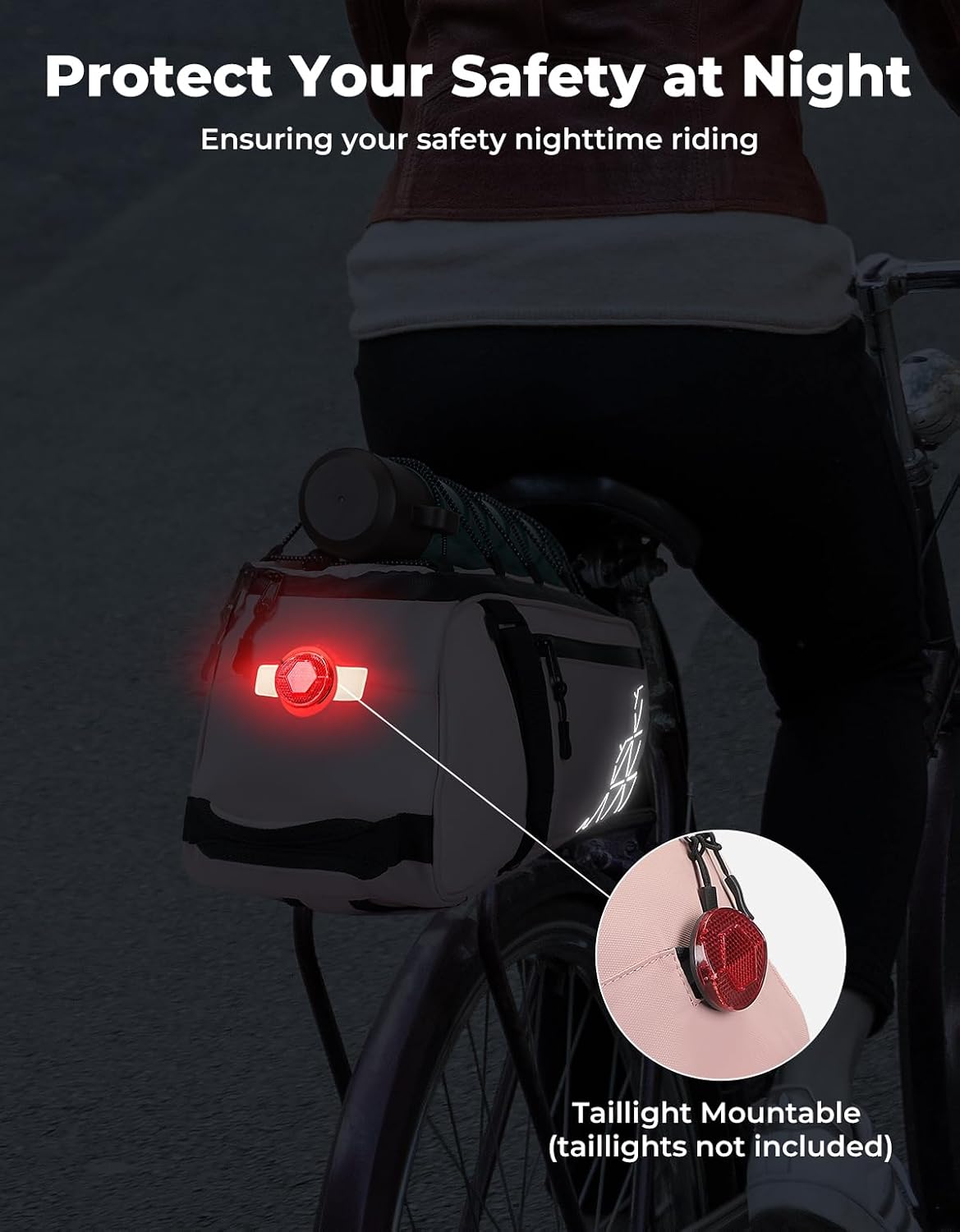 Detalle de KEMIMOTO 8L Rear Bike Rack Bag with Water-Resistant PVC and Reflective Strips