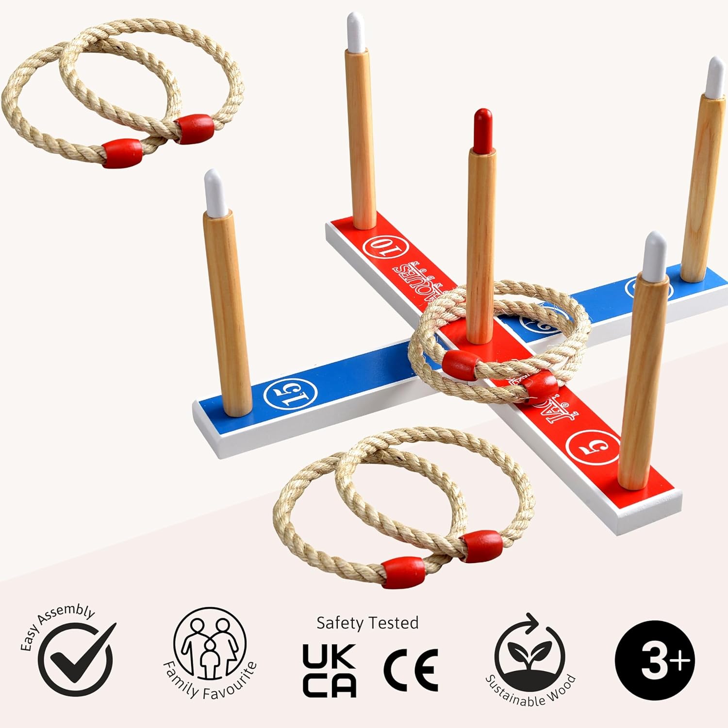 Thumbnail 3 de Jaques of London Quoits Garden Game (4 Rope Quoit Ring Toss) | Wooden Quoits Set for Outdoor Lawn Play