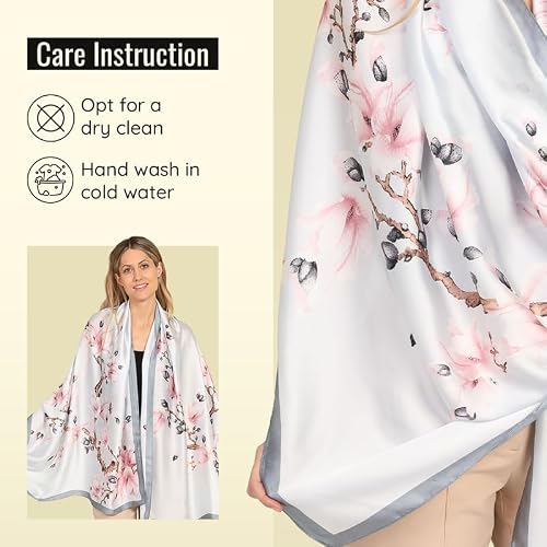Thumbnail 6 de Trillion London Silk Shawl: Soft Grey Blossoms Designer Silk Scarf