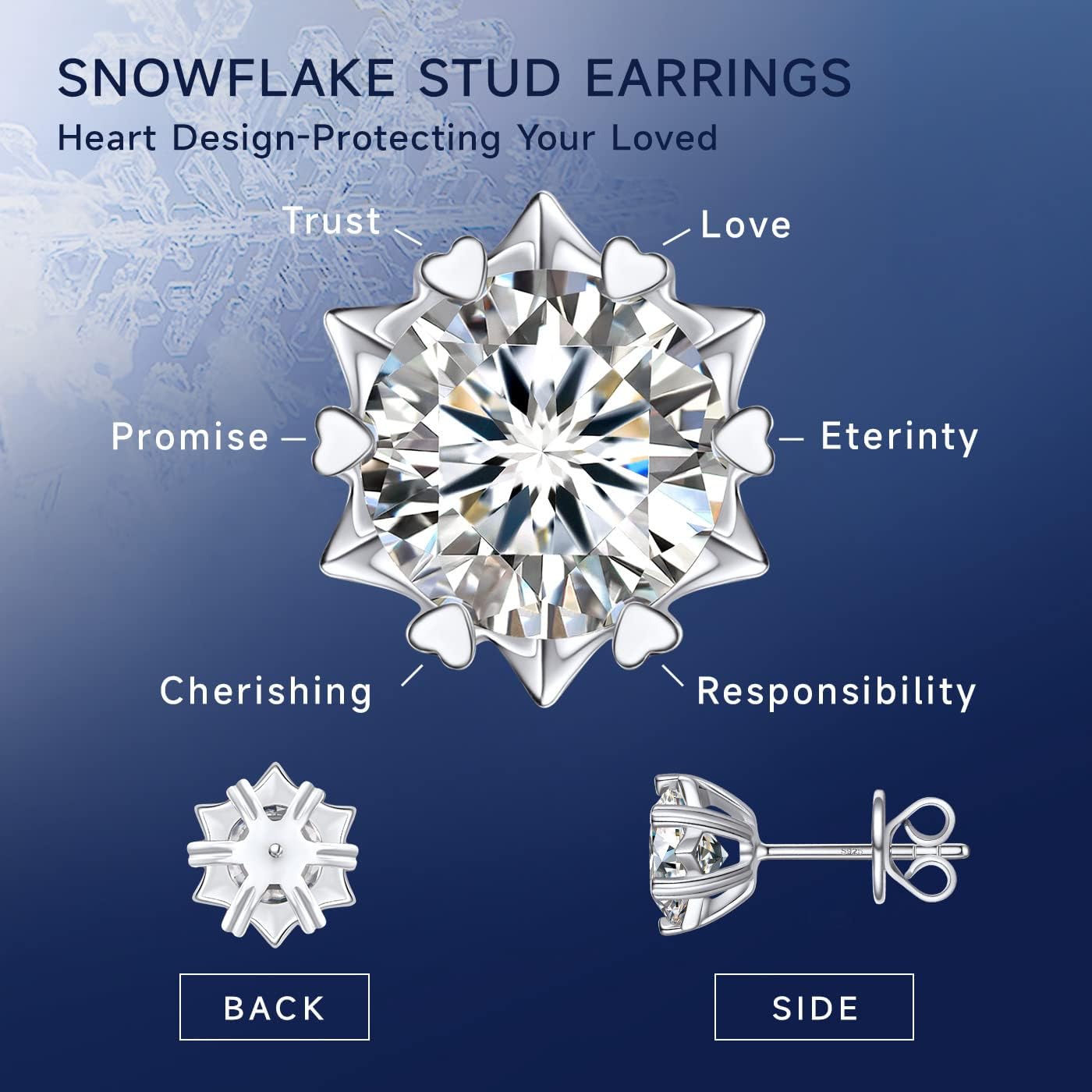 Thumbnail 2 de MomentWish Moissanite Ohrstecker aus 925er Silber mit Schneeflocken-Design (1–4 Karat)