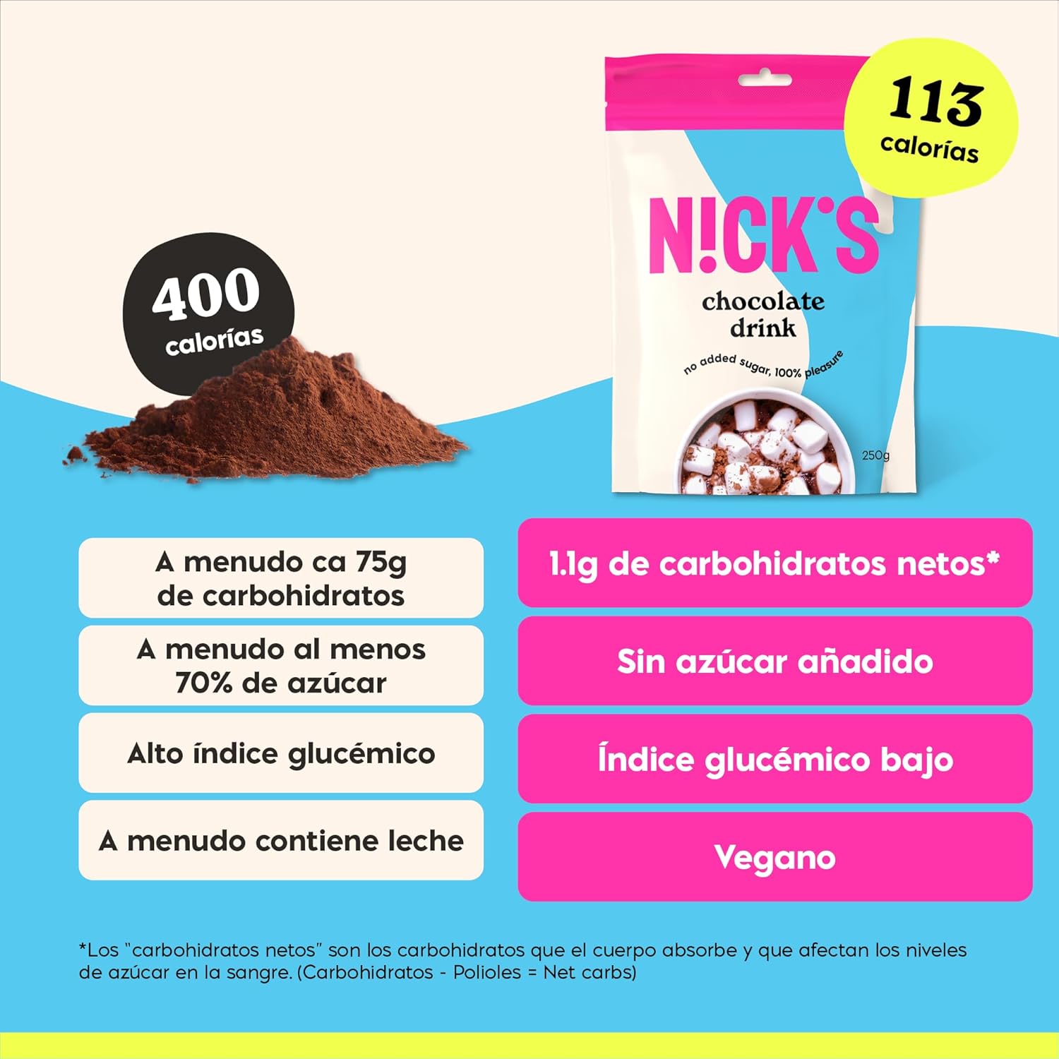 Thumbnail 5 de NICKS Chocolate drink 2x250g chocolate caliente sin azúcar