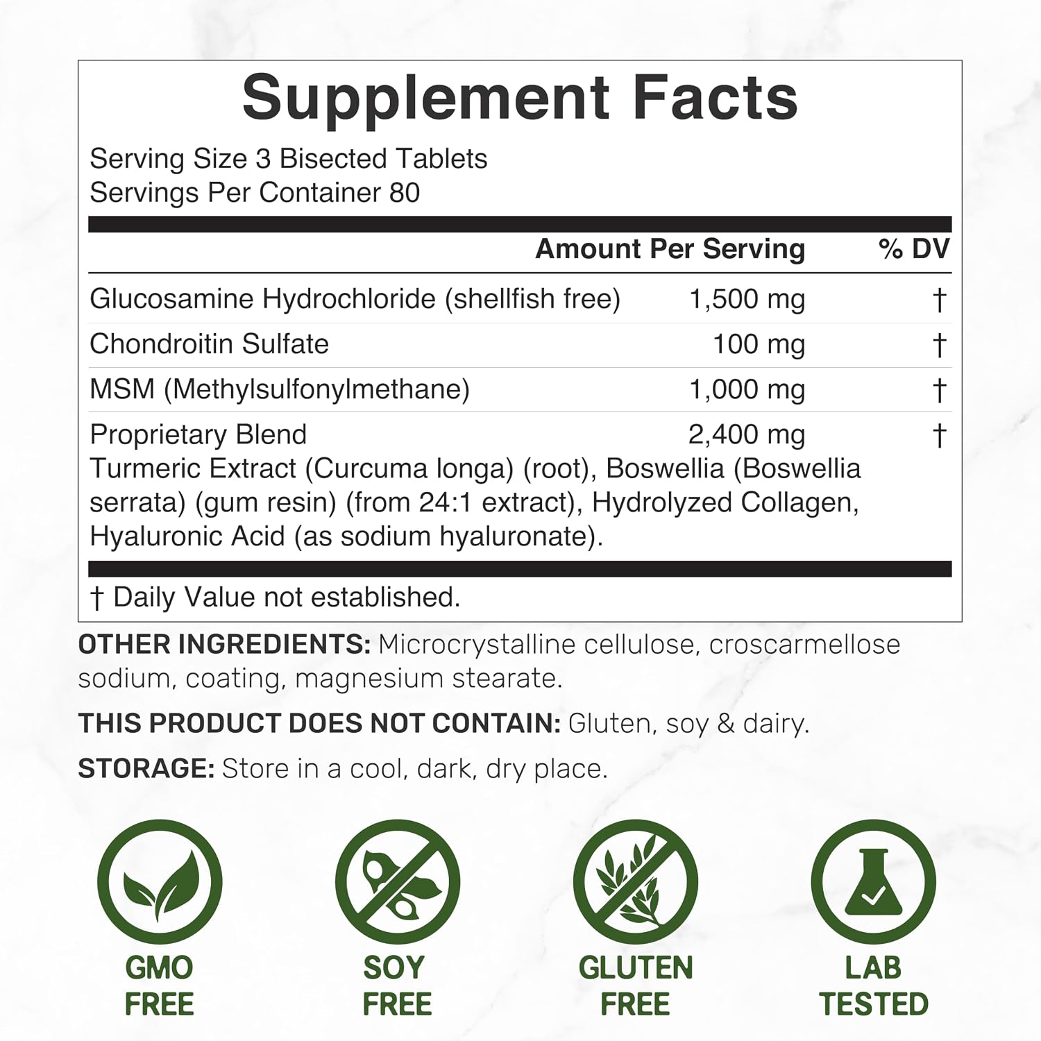 Detalle 2 de Glucosamine Chondroitin Joint Supplement, 240 Tablets