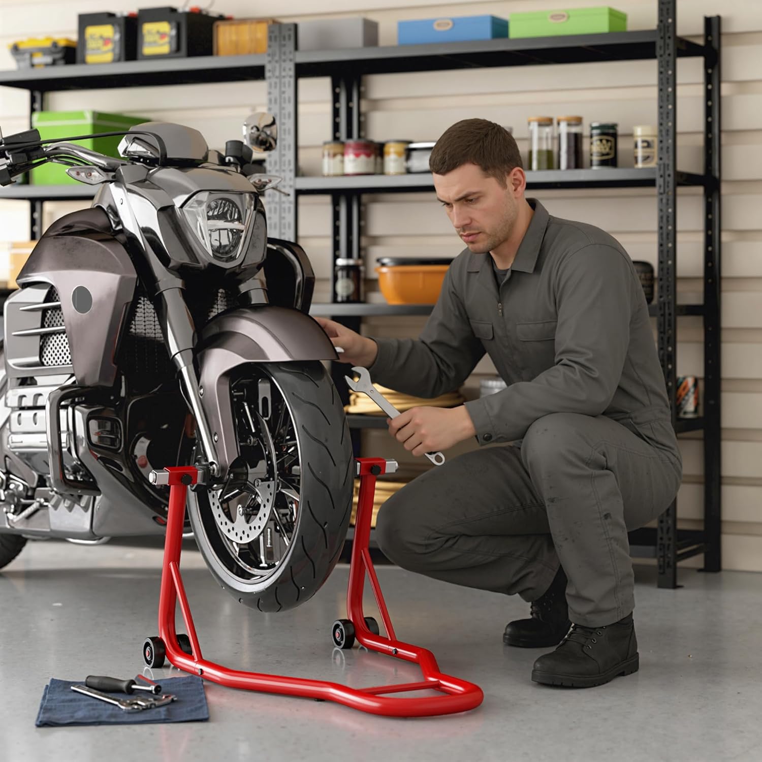Thumbnail 5 de HOMCOM Caballete de Moto Soporte Posterior Universal 80x50x40 cm