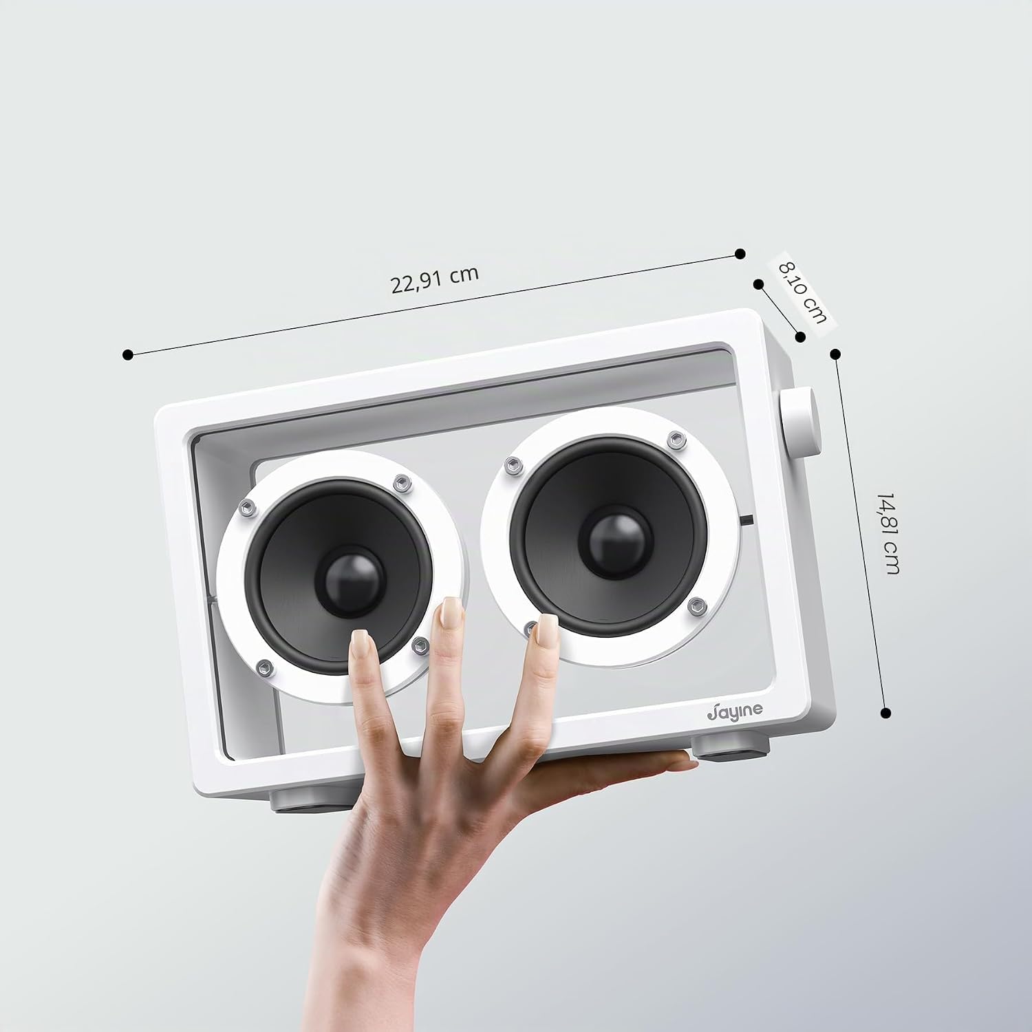 Detalle de JAYINE Tragbarer Bluetooth-Lautsprecher 16 W (Bluetooth 5.3, AUX 3,5 mm) – minimalistisch in Weiß