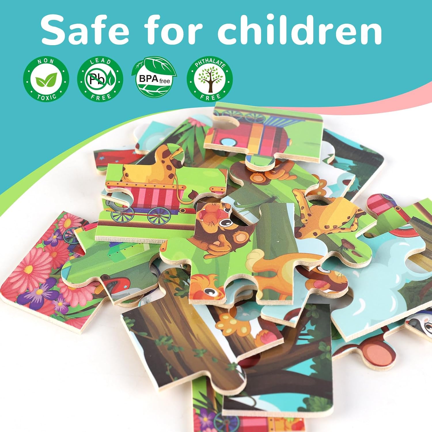 Detalle 2 de Wooden Educational Jigsaw Puzzles 4-Pack 🧩