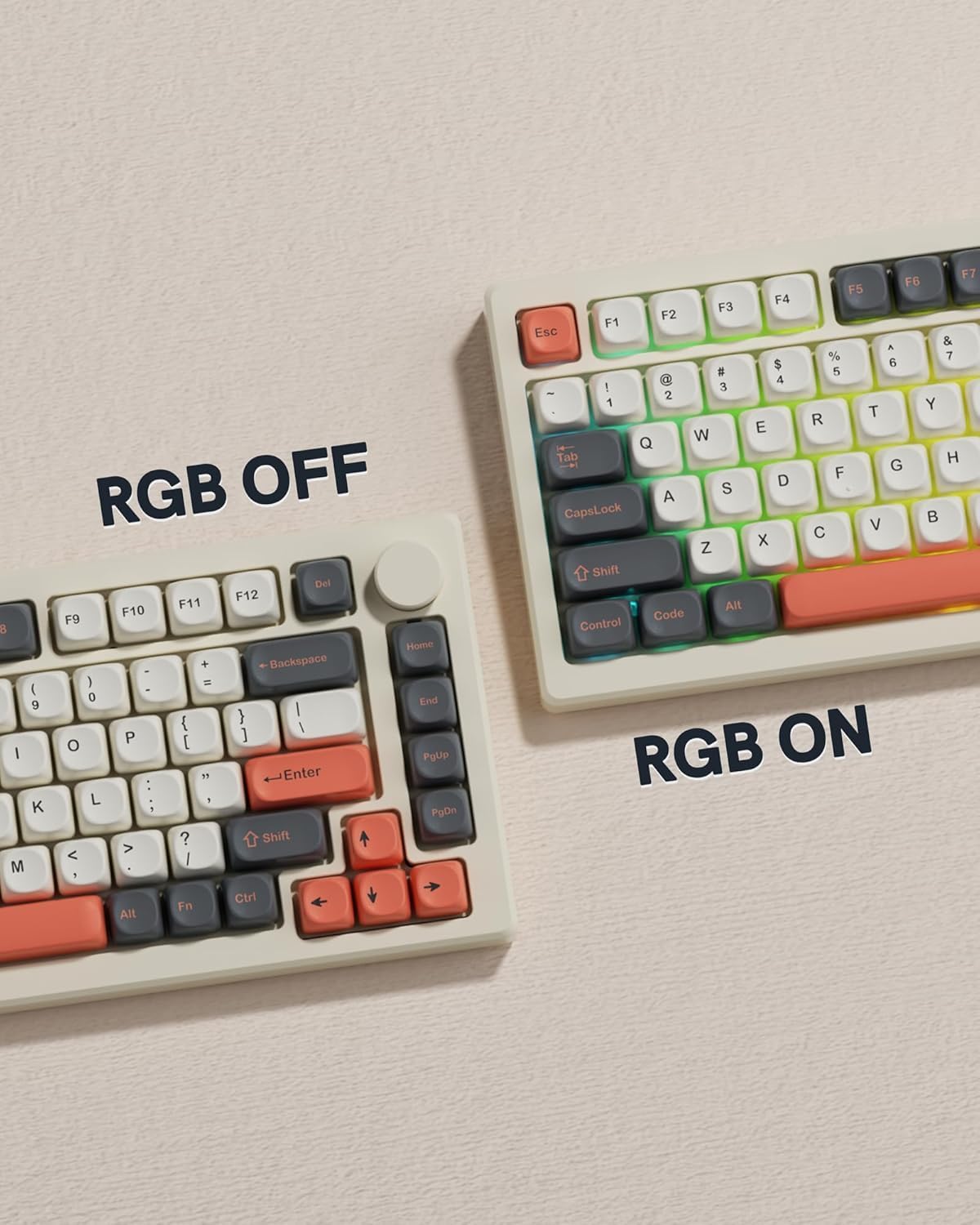 Detalle de Keymatic Kc-001 109-Key MOA Keycap Set, Dye-Sublimated Vintage Gray-Orange