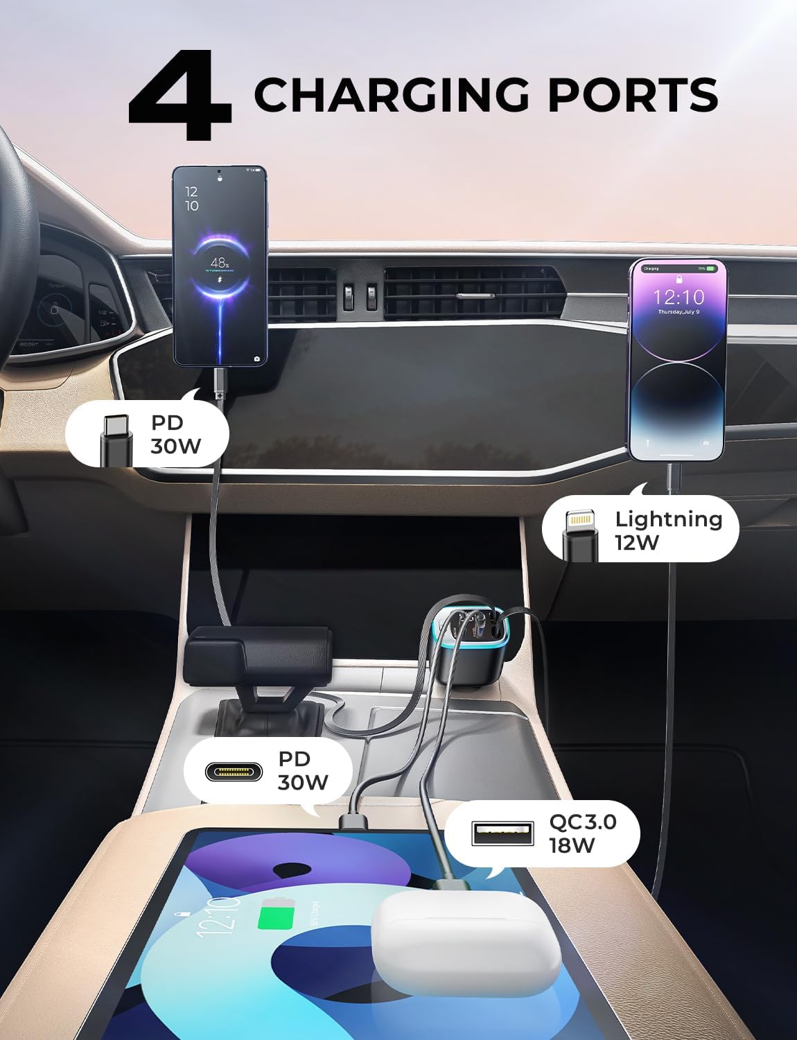 Detalle 2 de Rolgno Retractable Car Charger 72W
