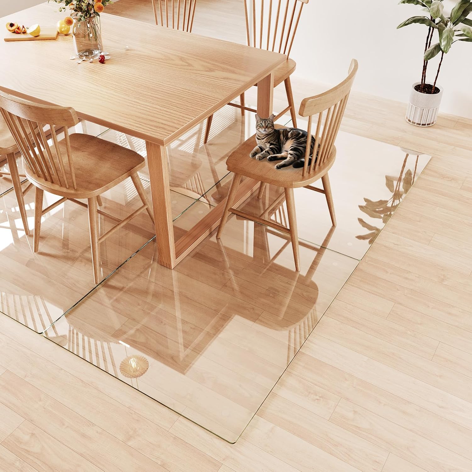 Detalle 1 de InfiniGlass GlassMat-FY4655-5 Tempered Glass Chair Mat, 48" x 40", Clear