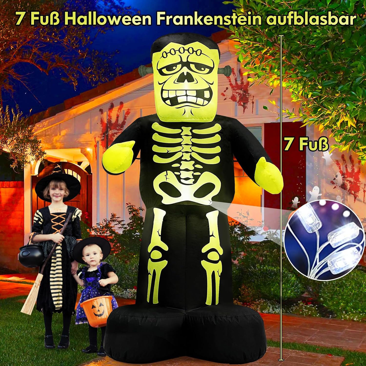 Detalle 2 de Danxilu opblaasbare Frankenstein-decoratie van 213 cm met ledverlichting