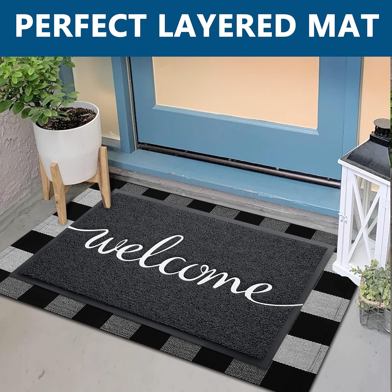 Detalle de EARTHALL 59" x 35" Welcome Doormat, Low-Profile PVC with Rubber Backing
