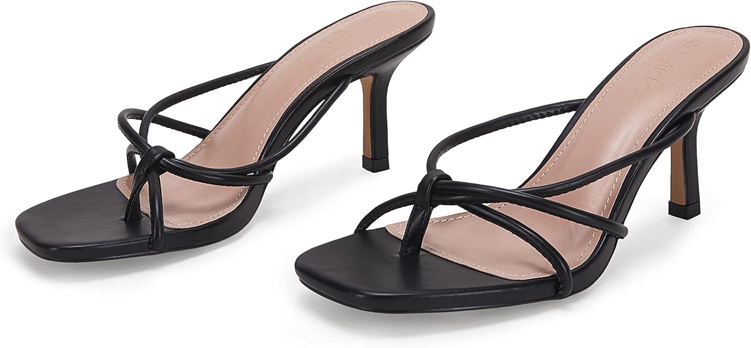 Thumbnail 4 de LAICIGO Women’s Square Open Toe Stiletto/Kitten Heel Thong Slingback Sandals