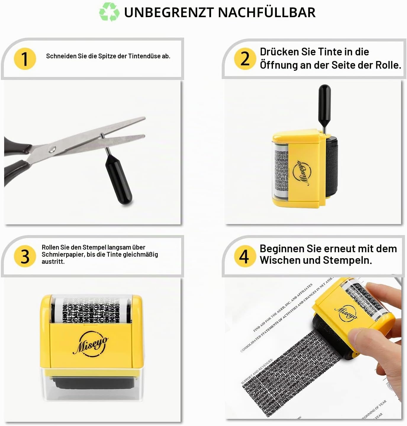 Thumbnail 2 de Miseyo Breites Datenschutz Rollstempel-Set „Identitätsdiebstahl-Prävention“ (Gelb) inkl. 3 Nachfülltinten