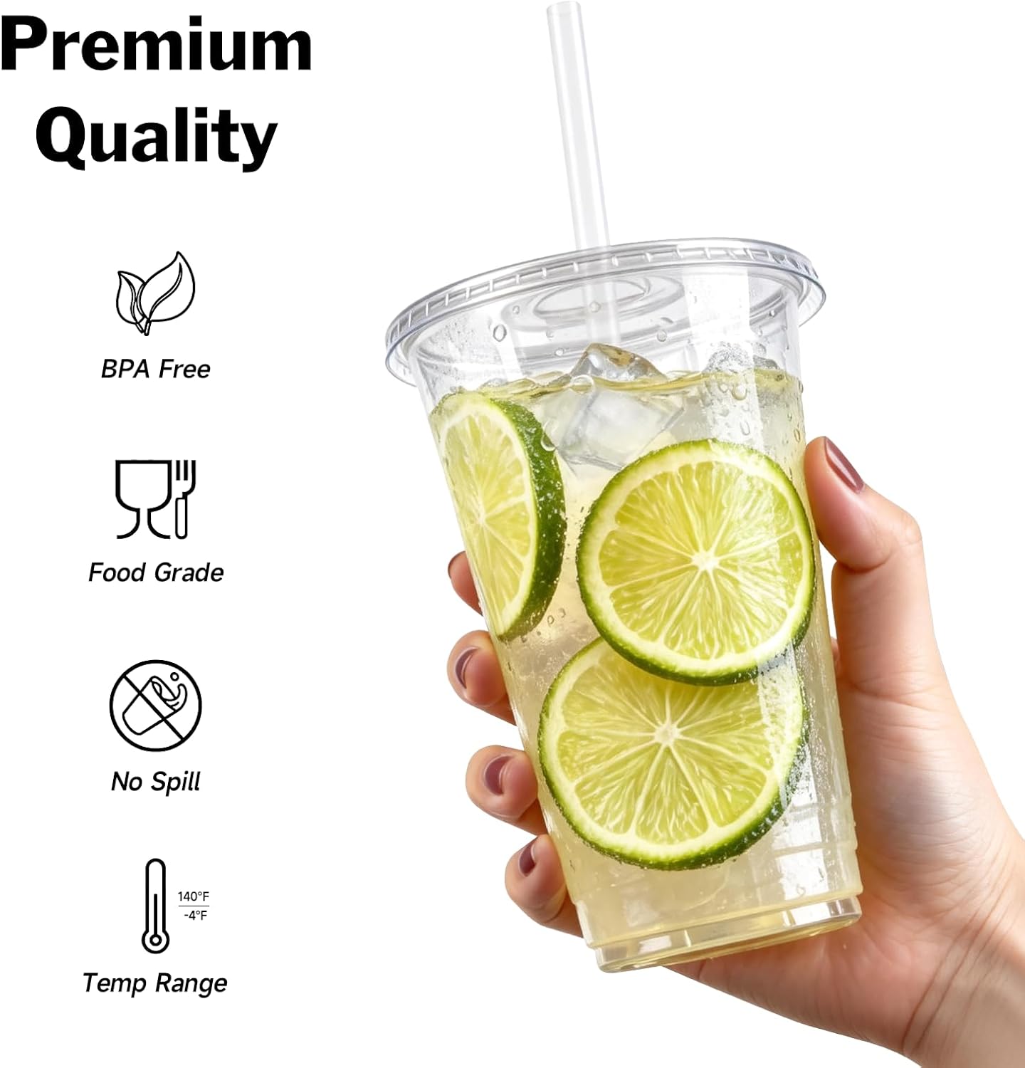 Detalle de Kitchen Freshness 100-Pack 16 oz Cups with Lids and Straws