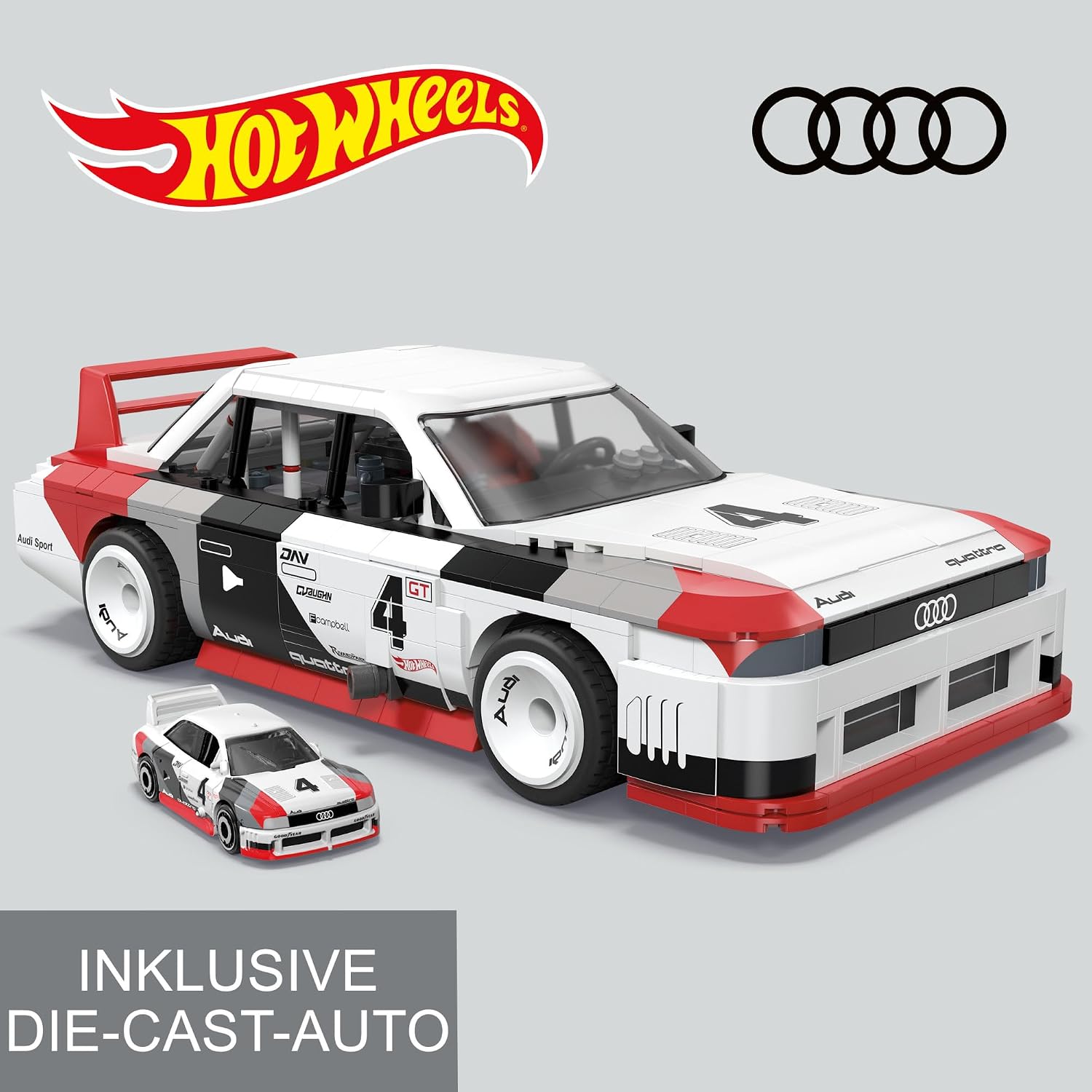 Thumbnail 3 de MEGA Hot Wheels zusammenbaubares Audi 90 Quattro IMSA GTO - 973 Teile, 1:15 Die-Cast Sammler-Set