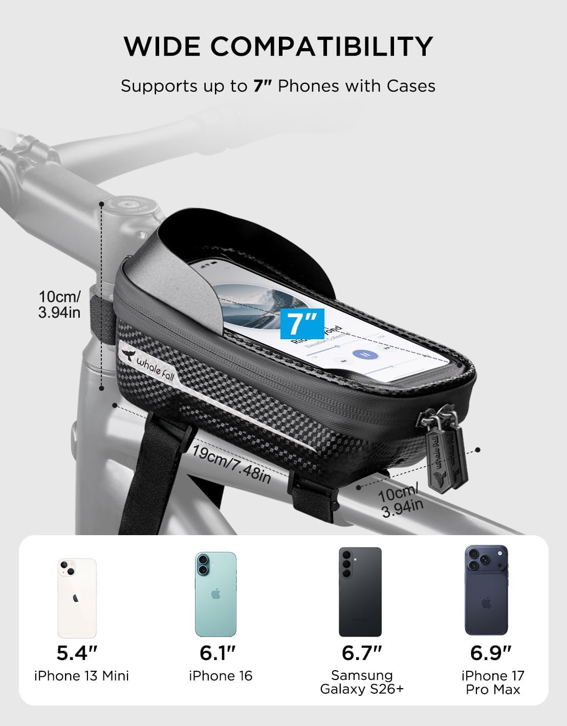 Detalle de whale fall Bike Phone Holder Waterproof Top Tube Bag (Phones up to 7") with Hard EVA Case & Touchscreen