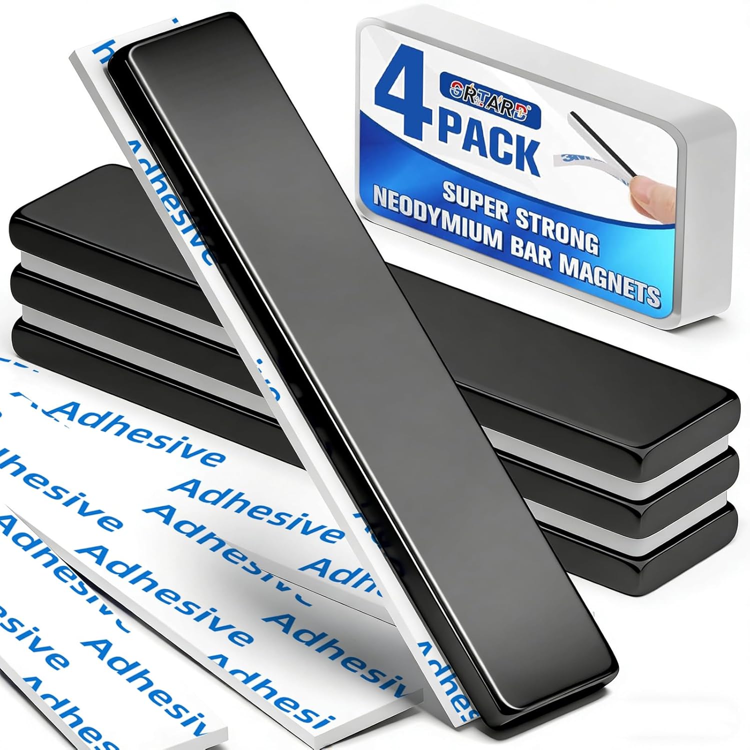 Detalle de Grtard 4 Pack Neodymium Magnets (60 x 10 x 3 mm) with Double-Sided Adhesive Strips