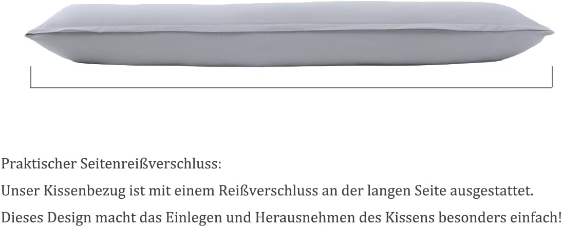Thumbnail 3 de Nesture Seitenschläferkissen Bezug 40 x 145 cm (2er-Set) – Kissenbezug aus 100% Mikrofaser in Grau, mit Reißverschluss