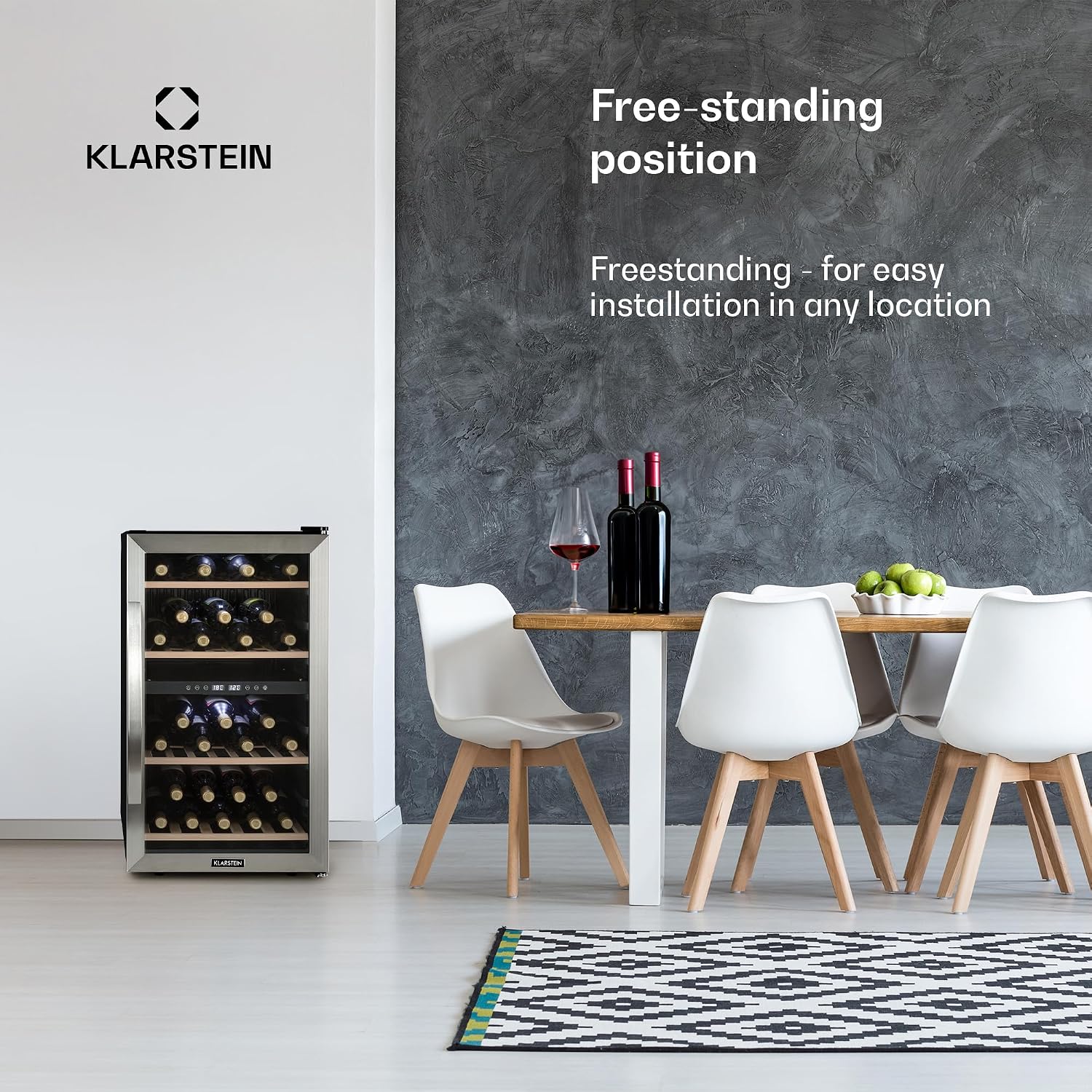 Detalle de Klarstein 10045908 Dual-Zone Wine Cooler, 45 Bottles, 5–18 °C, Glass Door