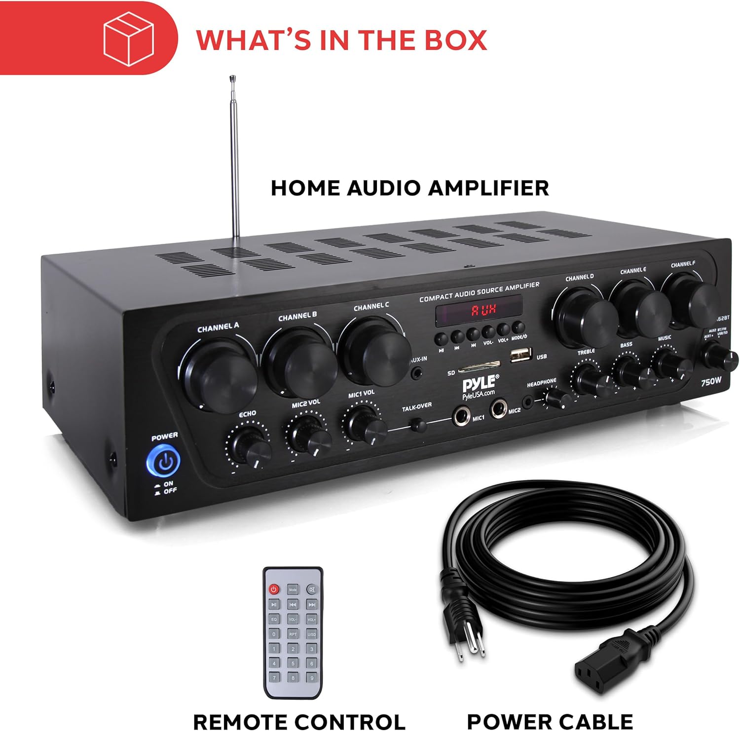 Thumbnail 5 de Pyle Wireless Bluetooth Karaoke Amplifier — 6 Channel 750W Power with Echo, Talk-Over and Subwoofer Output