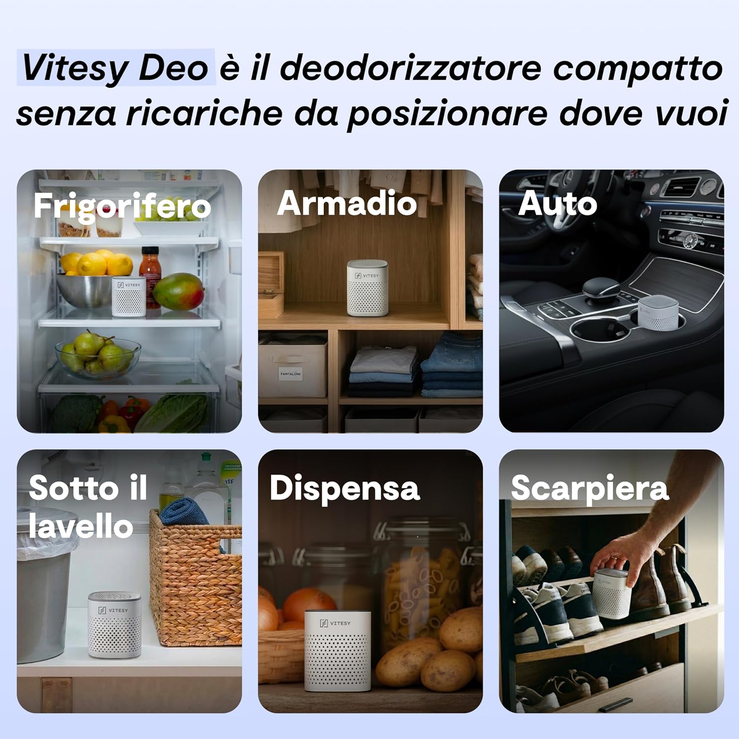 Detalle de VITESY DEO: Elimina odori per frigo, auto e armadi | riutilizzabile 10 anni