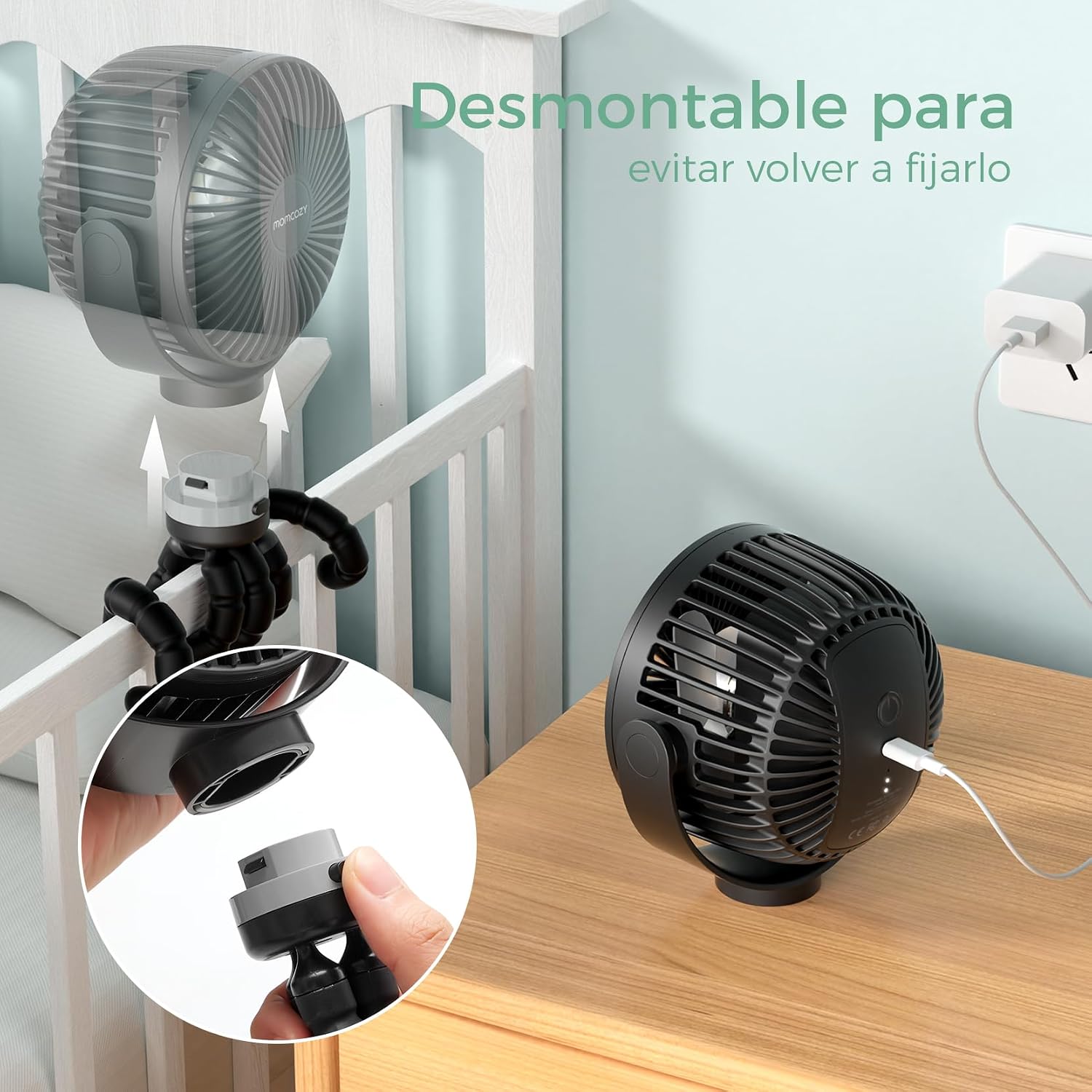 Thumbnail 4 de Momcozy 8000mAh Ventilador Portátil para Cochecito: autonomía, giro de 360° y luz nocturna